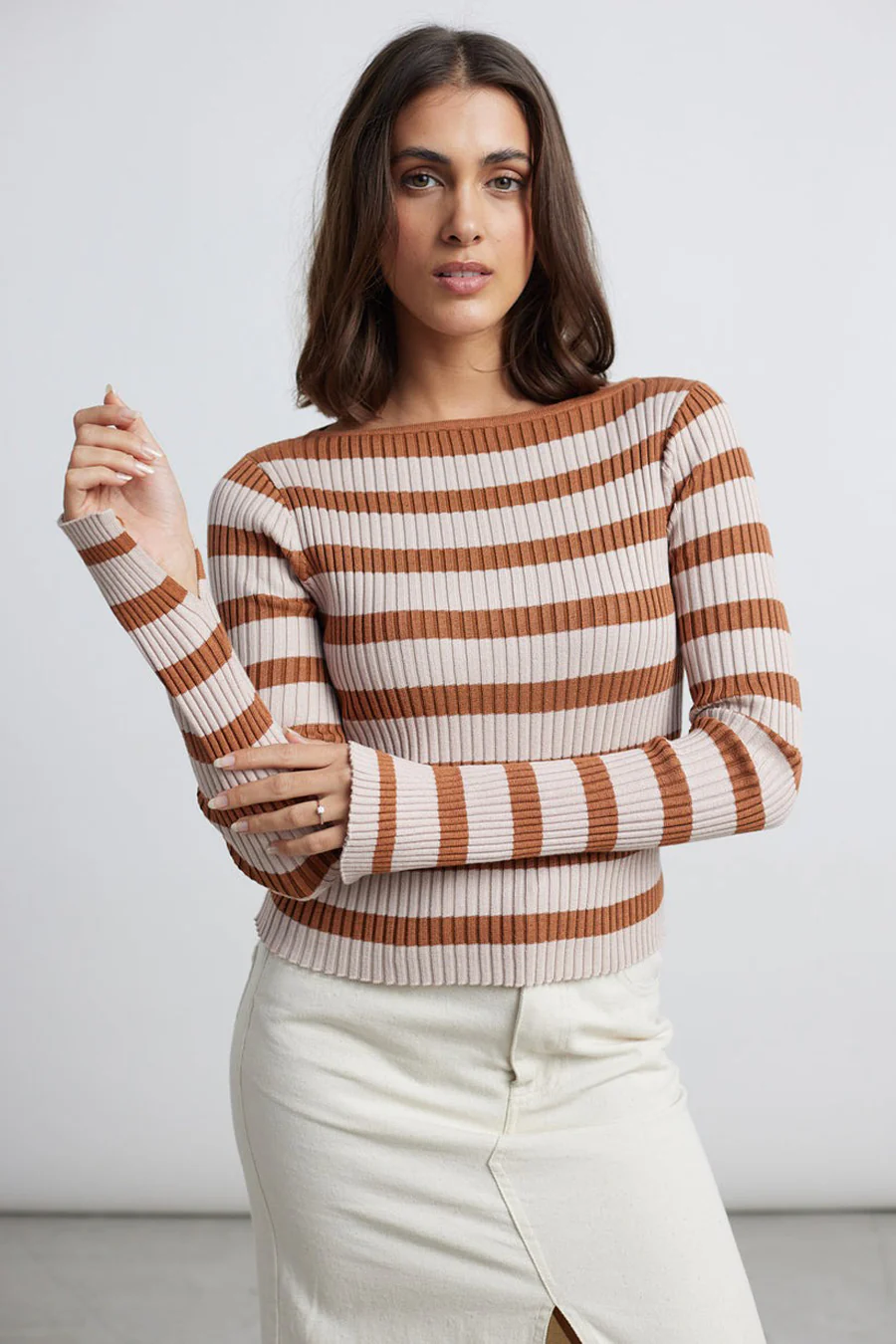 Pull met ronde hals - beige - Image 3