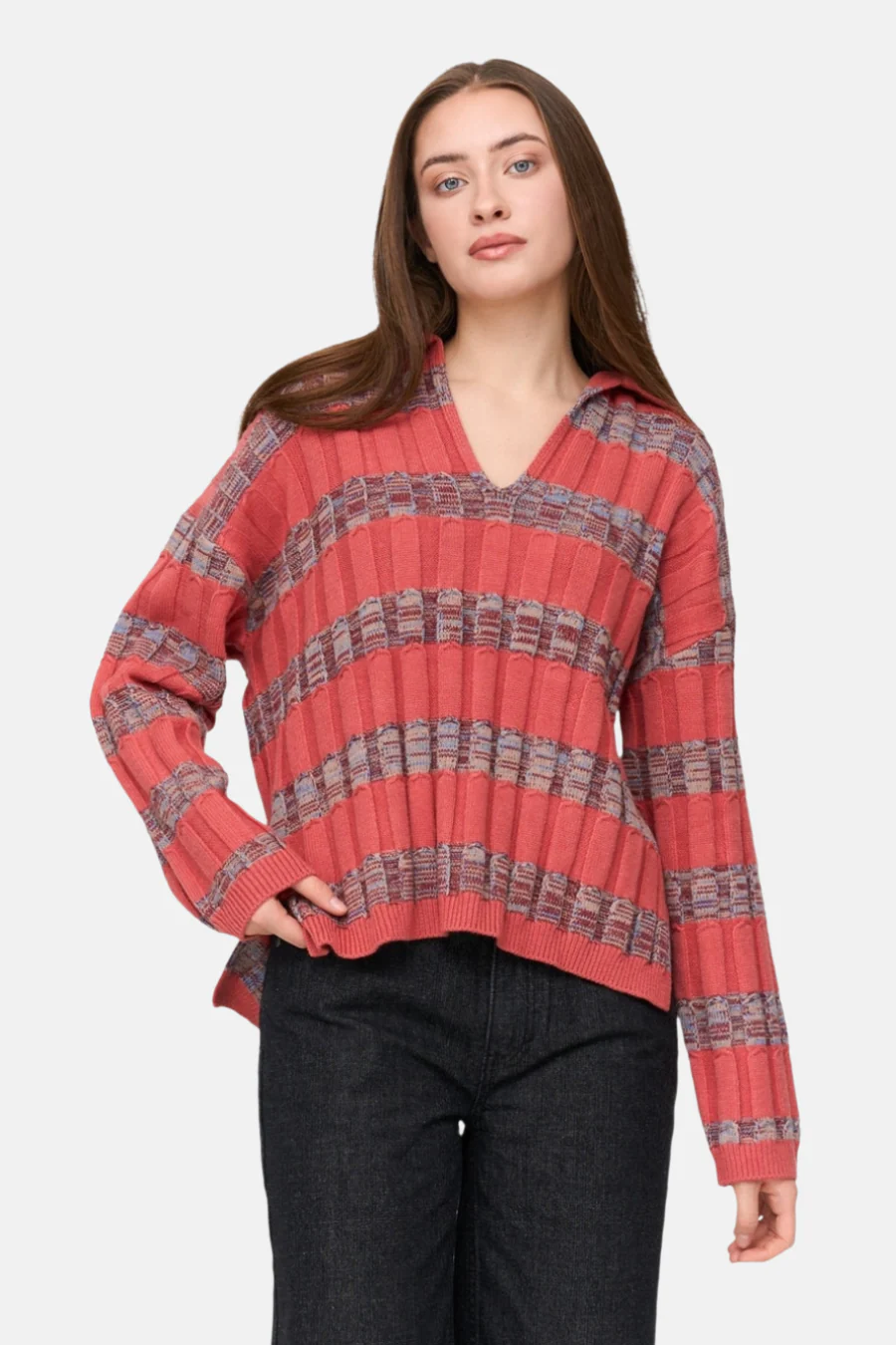 Pull met V-hals - roze