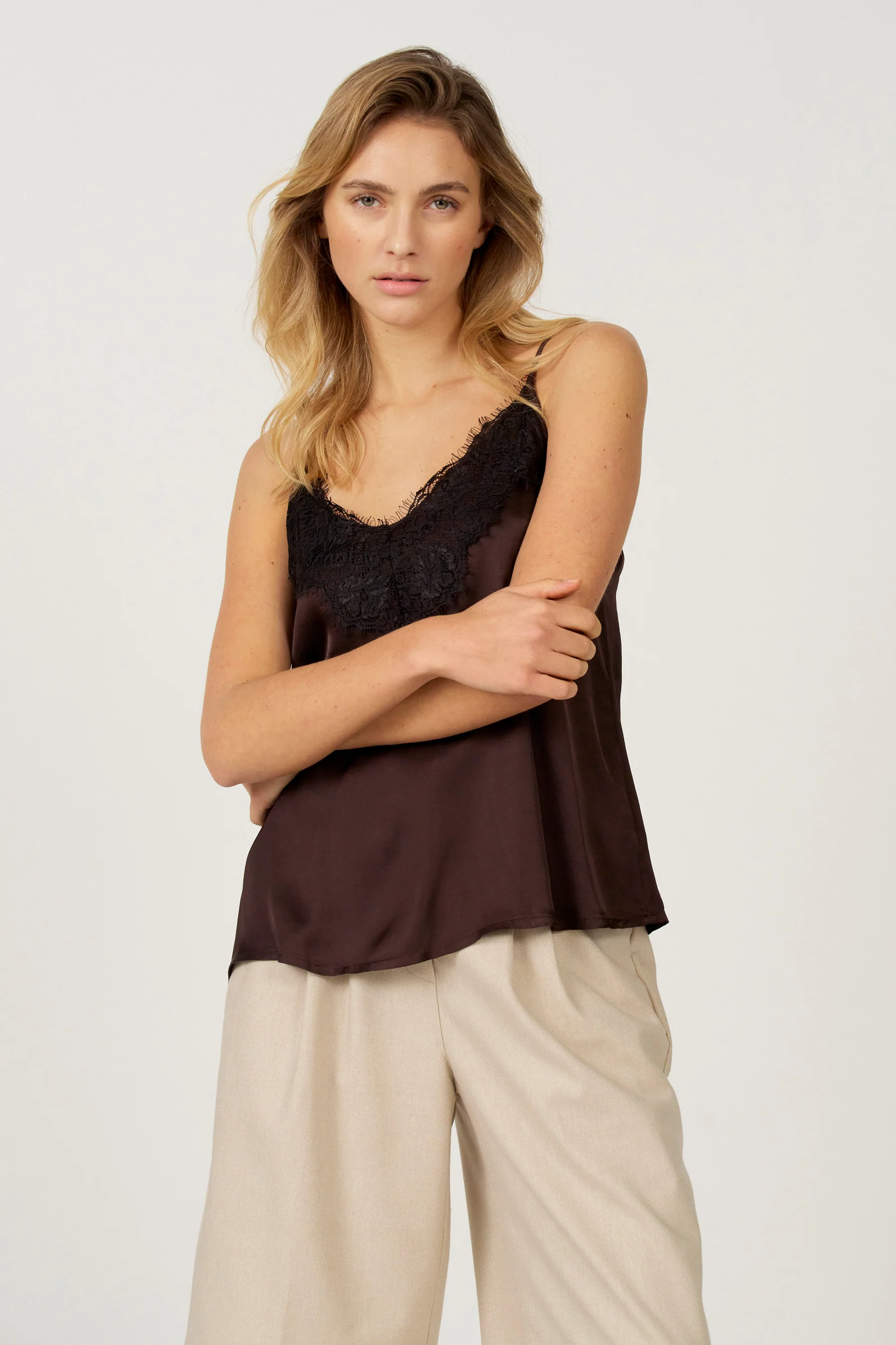 Blouse met korte mouwen - bruin