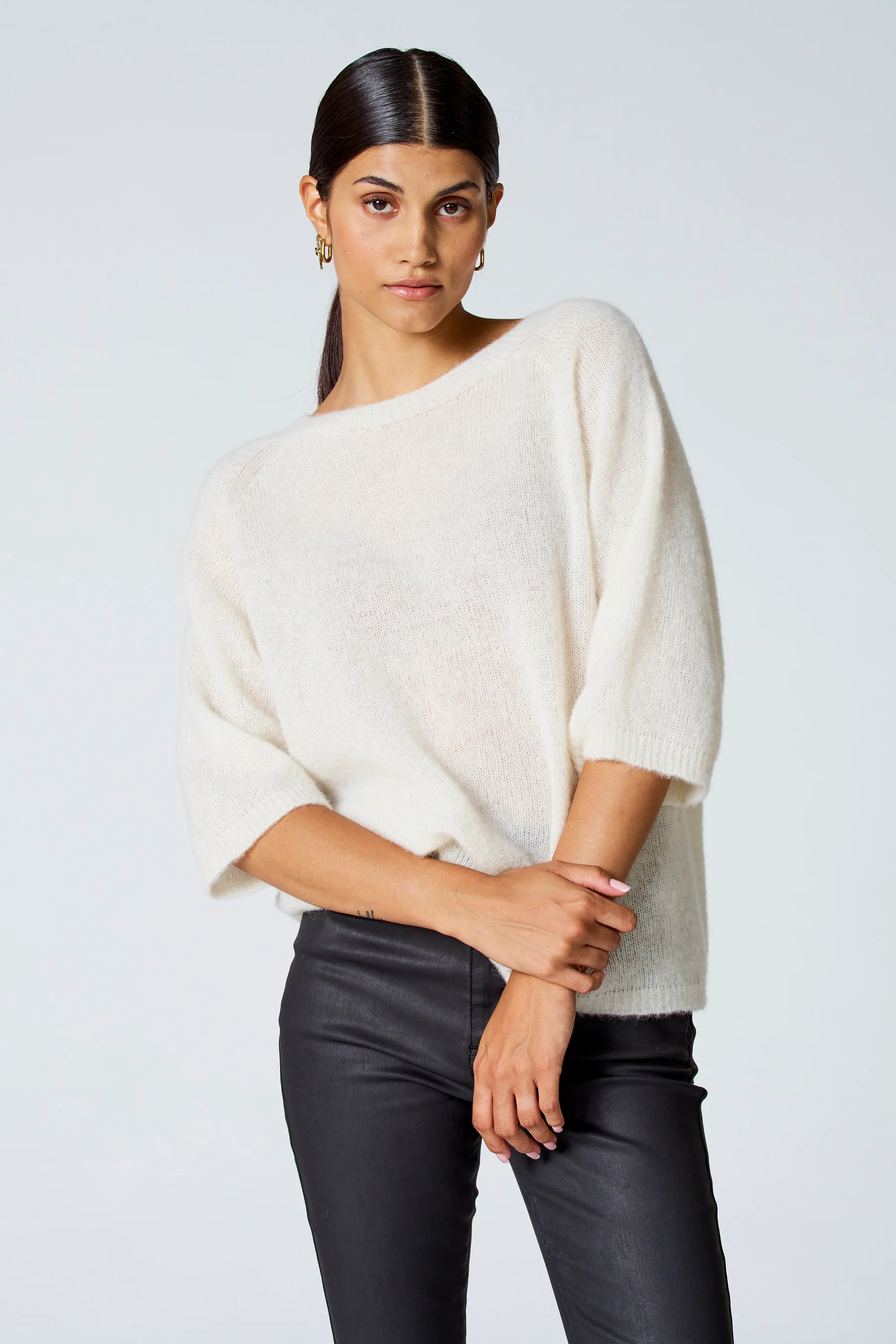 Pull met ronde hals - ecru