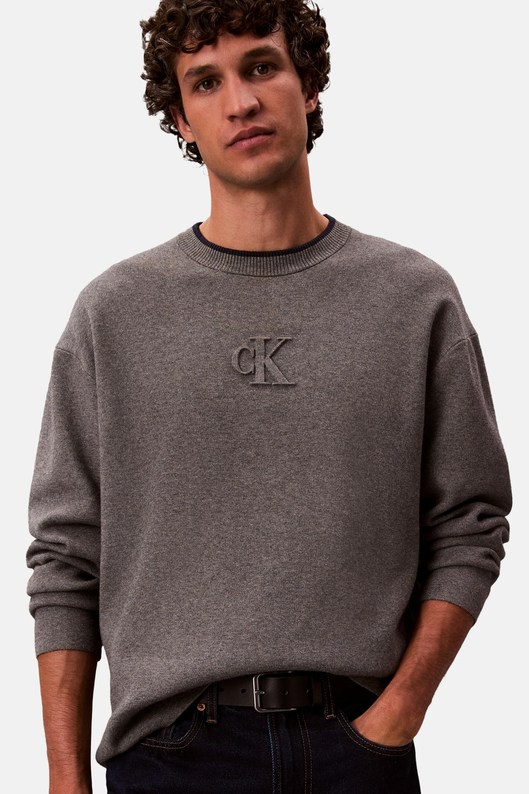 Pull met ronde hals - grijs - Image 5