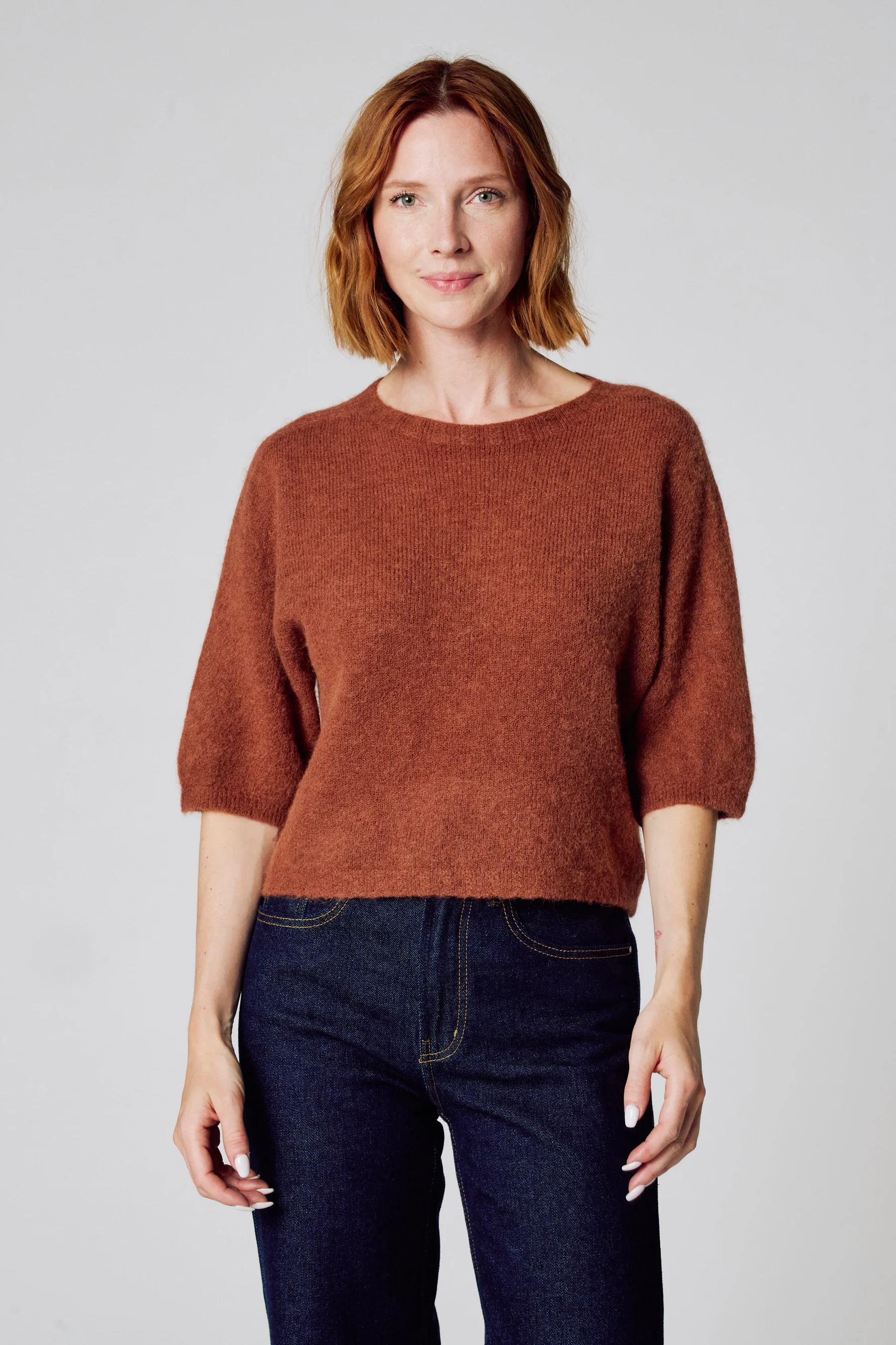 Pull met ronde hals - bruin