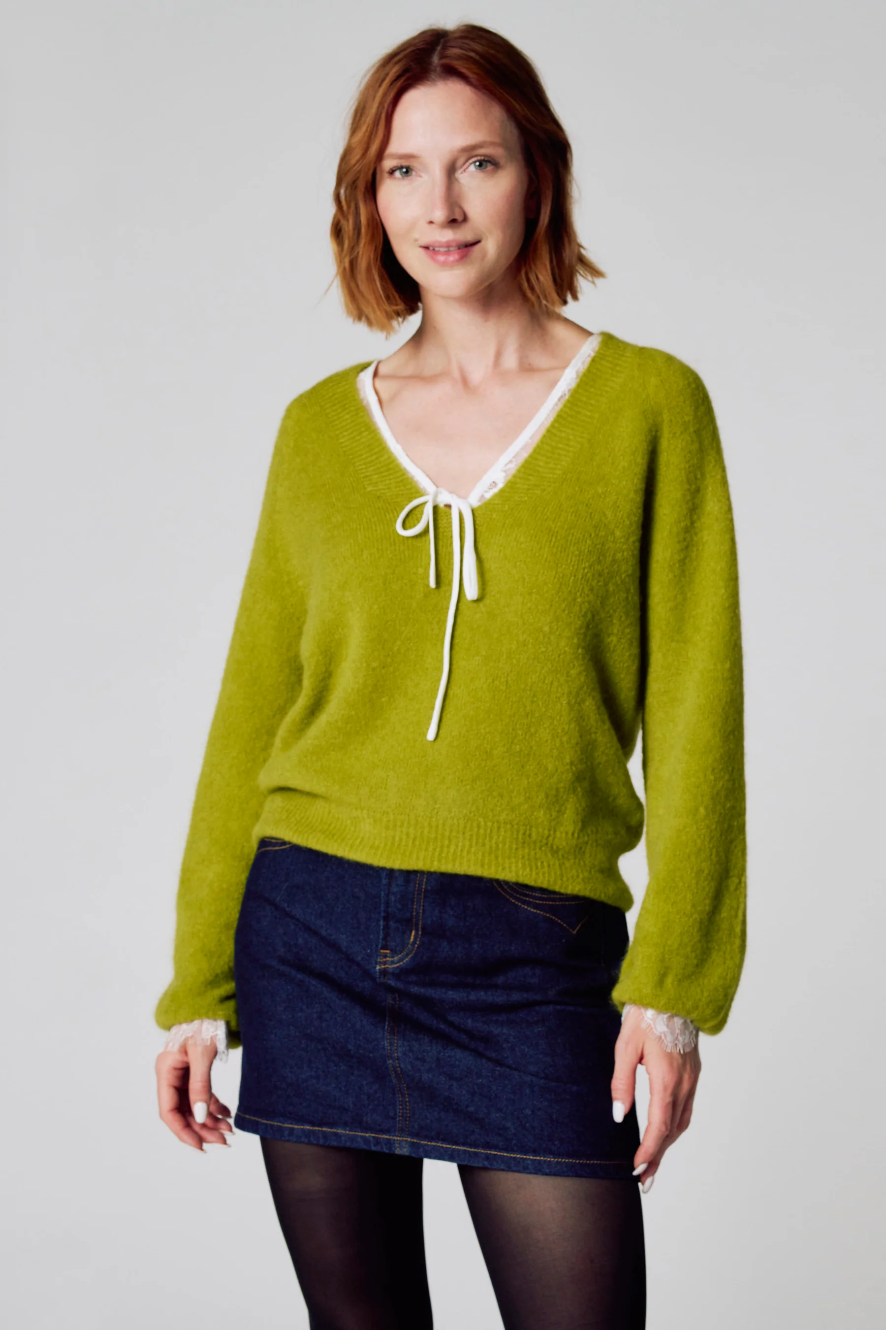 Pull met V-hals - groen