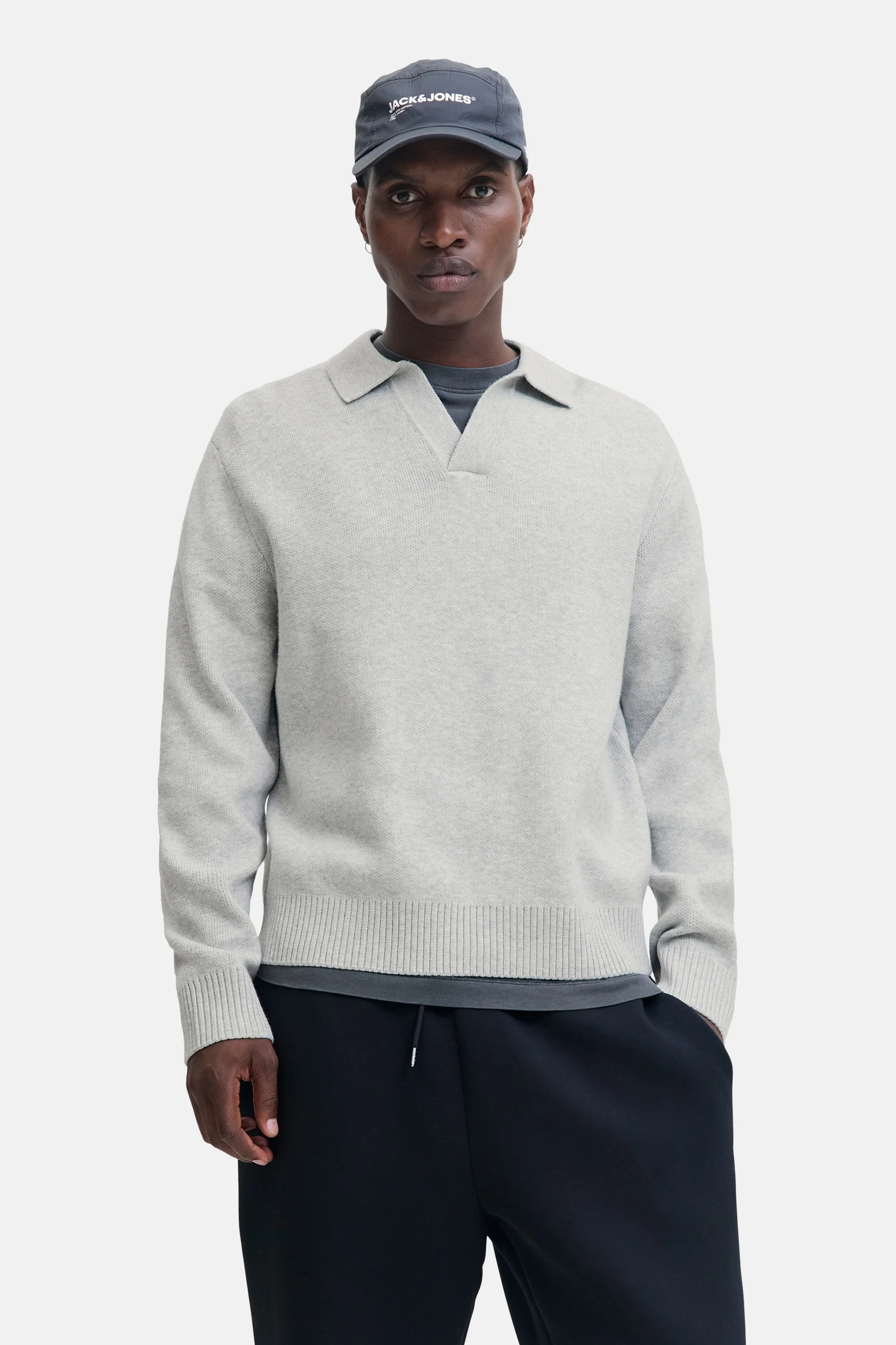 Pull met V-hals - grijs