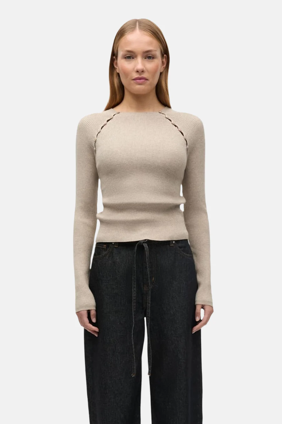 Pull met ronde hals - beige