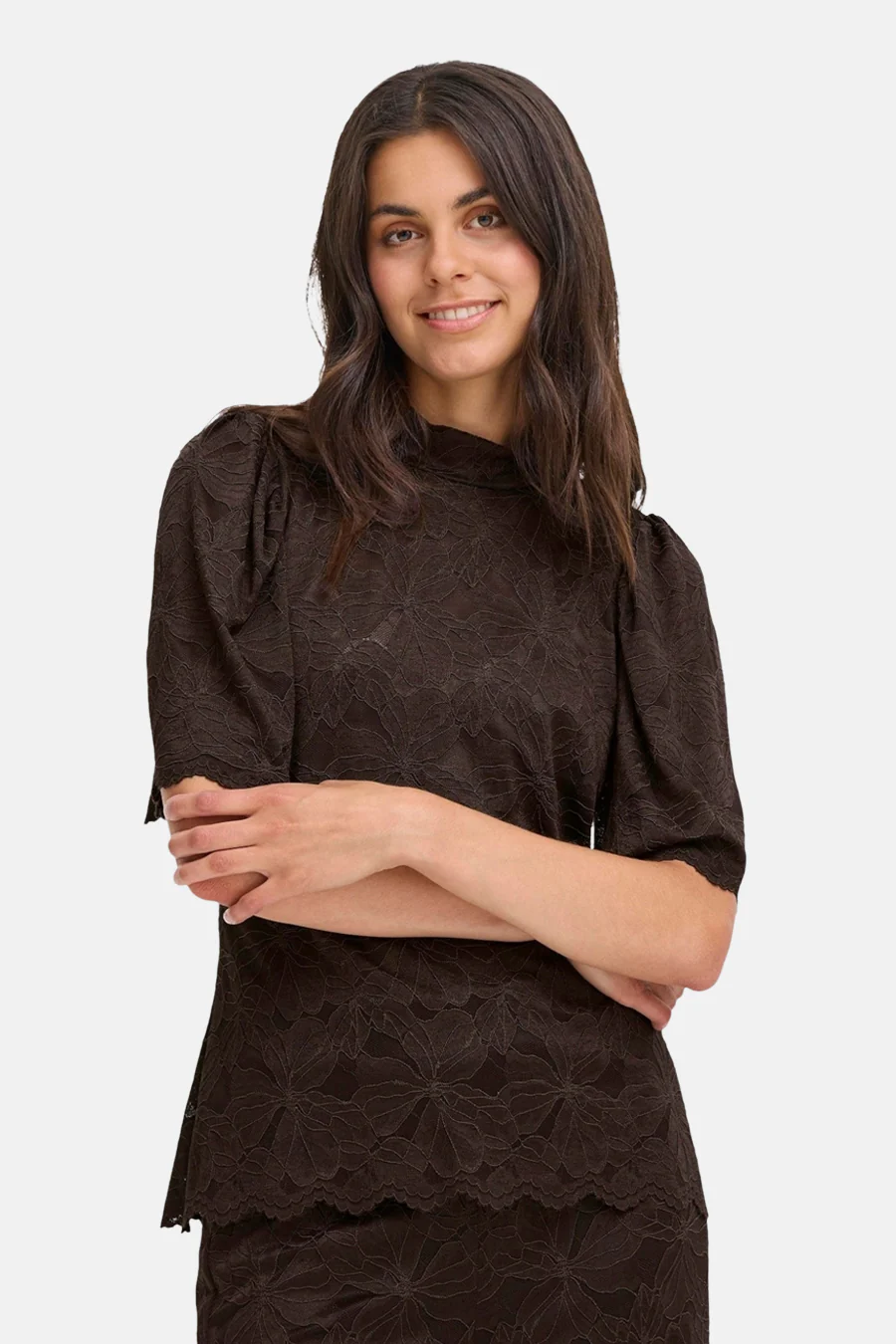 Blouse met korte mouwen - bruin - Image 2