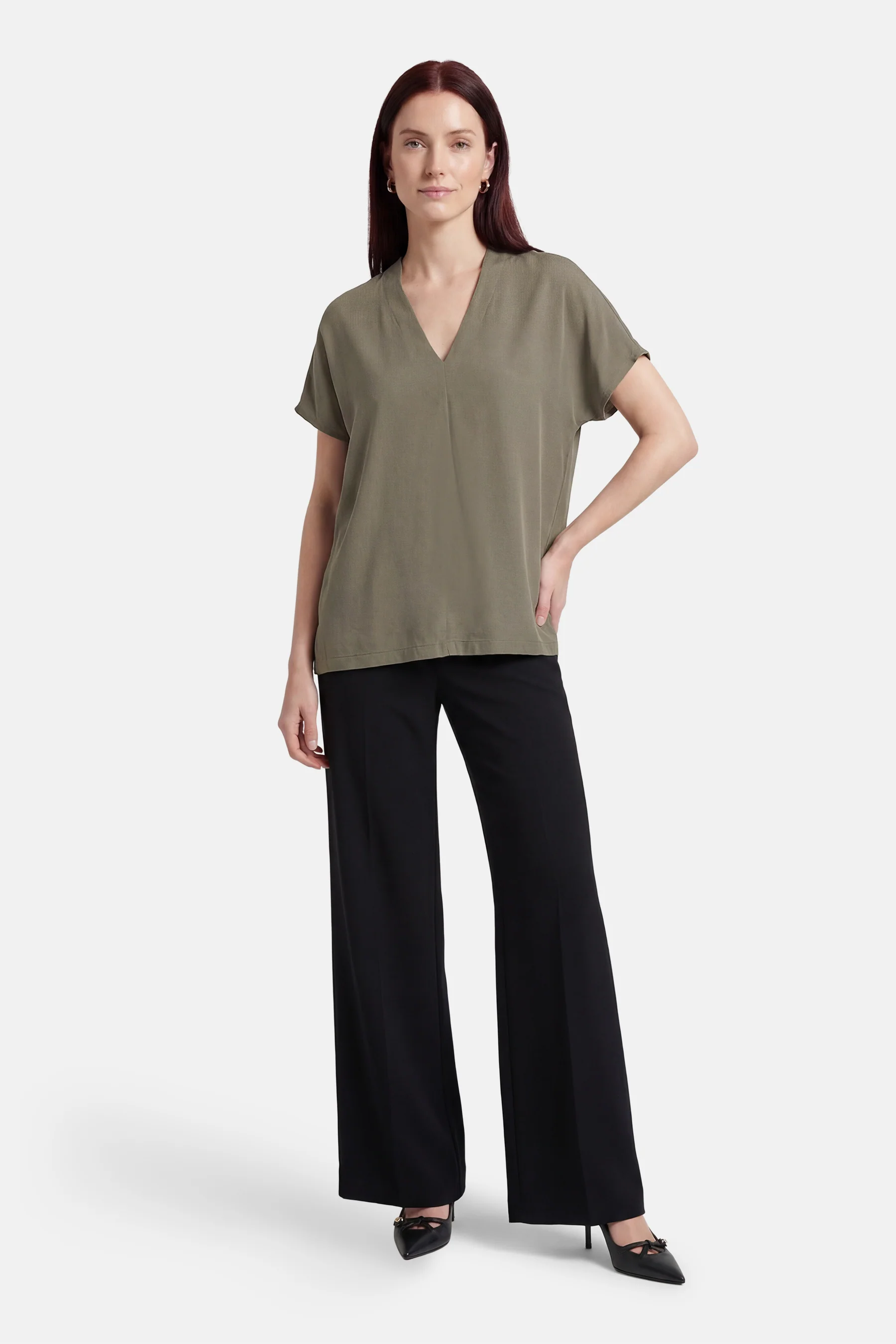 Blouse met korte mouwen - Kaki - Image 3
