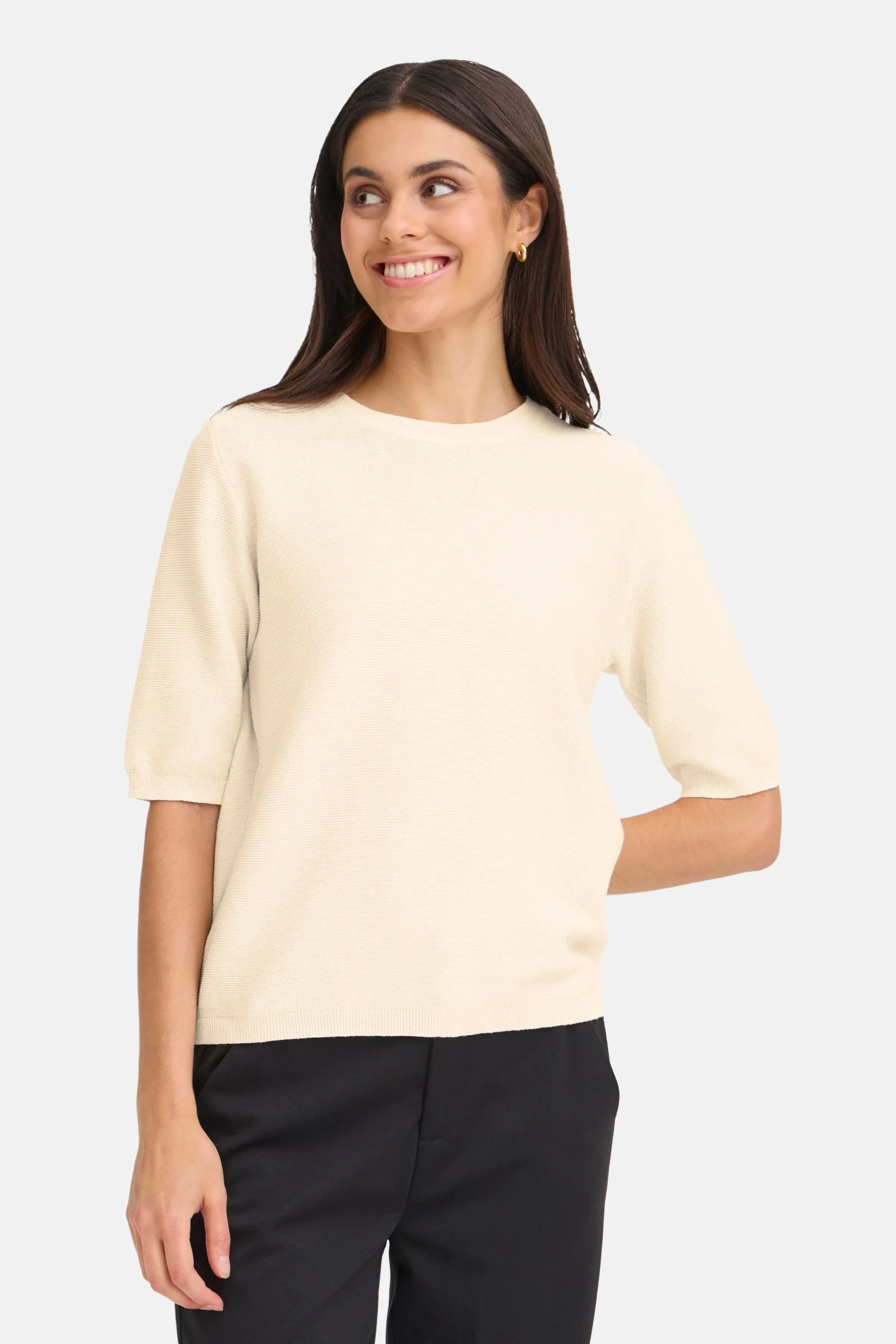 Pull met ronde hals - beige