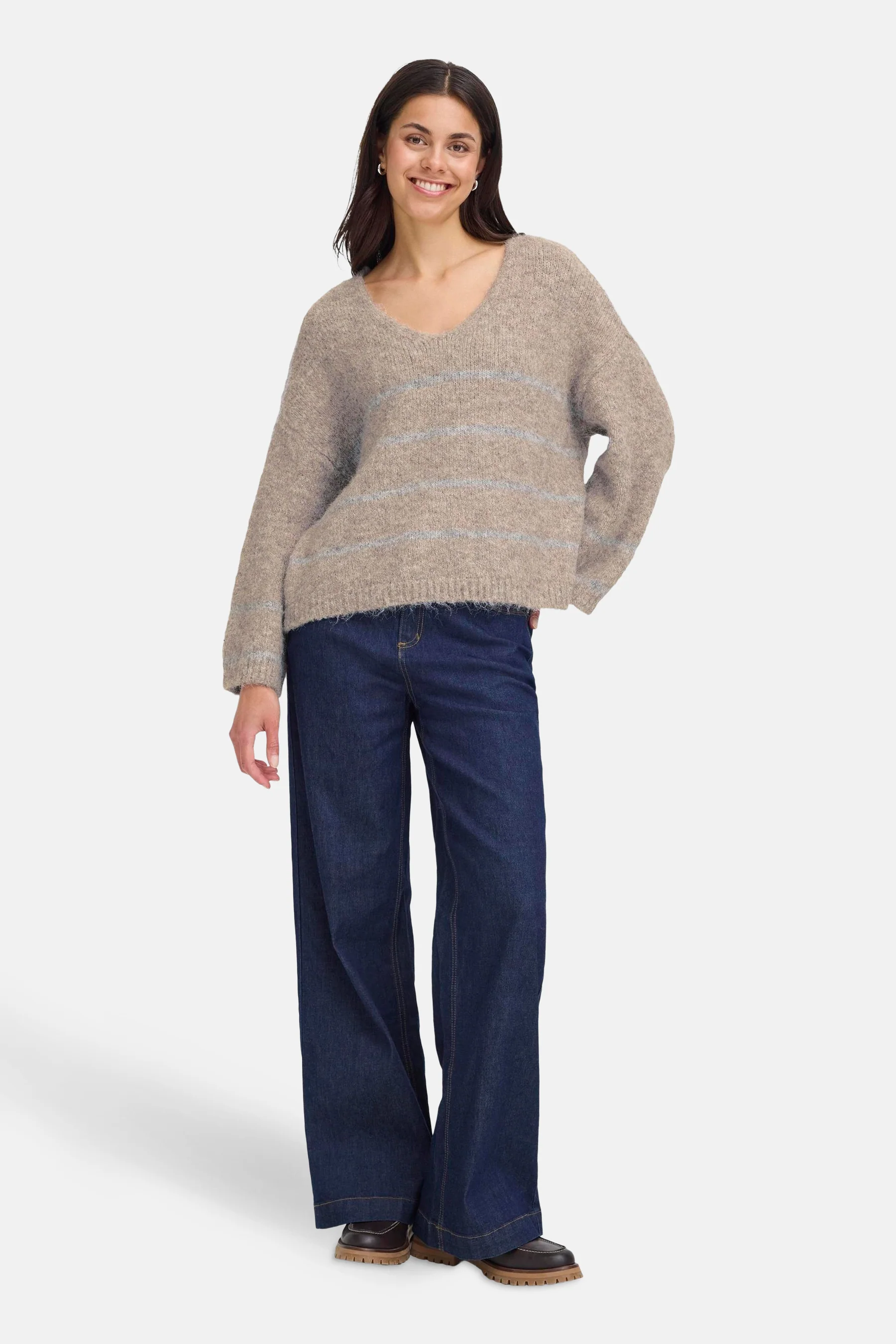 Pull met V-hals - Beige - Image 2