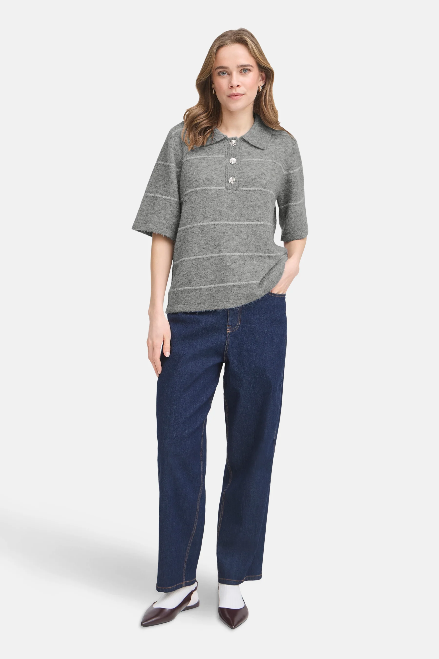 Pull met V-hals - grijs - Image 2