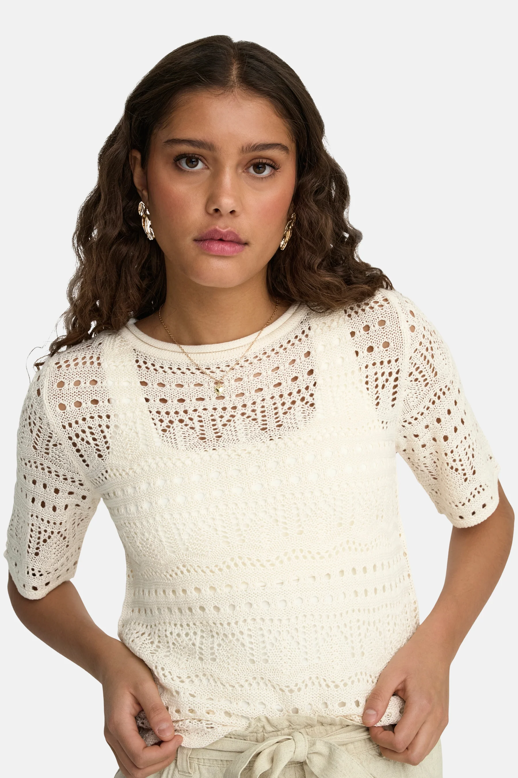 Pull met ronde hals - ecru - Image 4