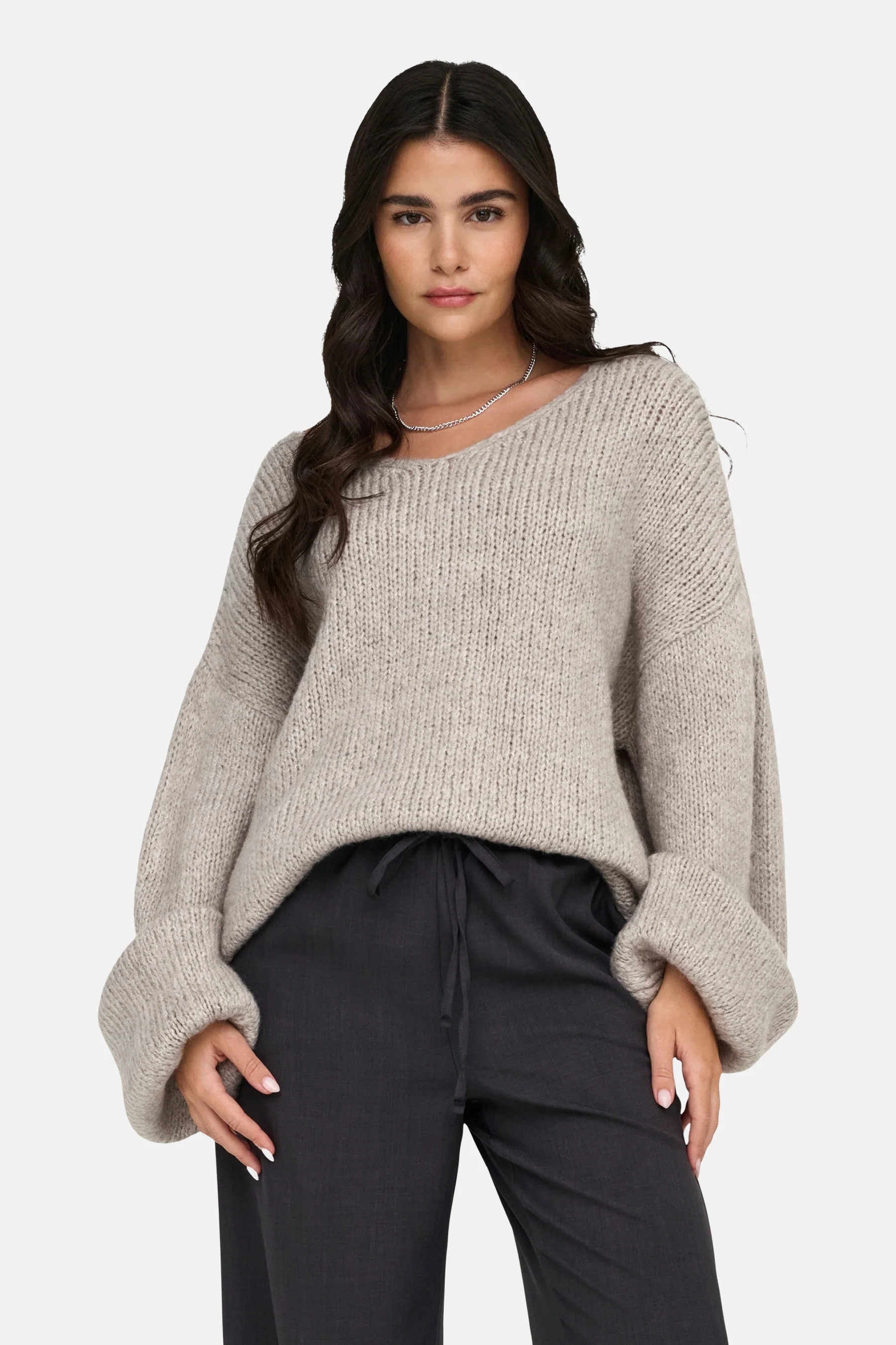 Pull met V-hals - ecru