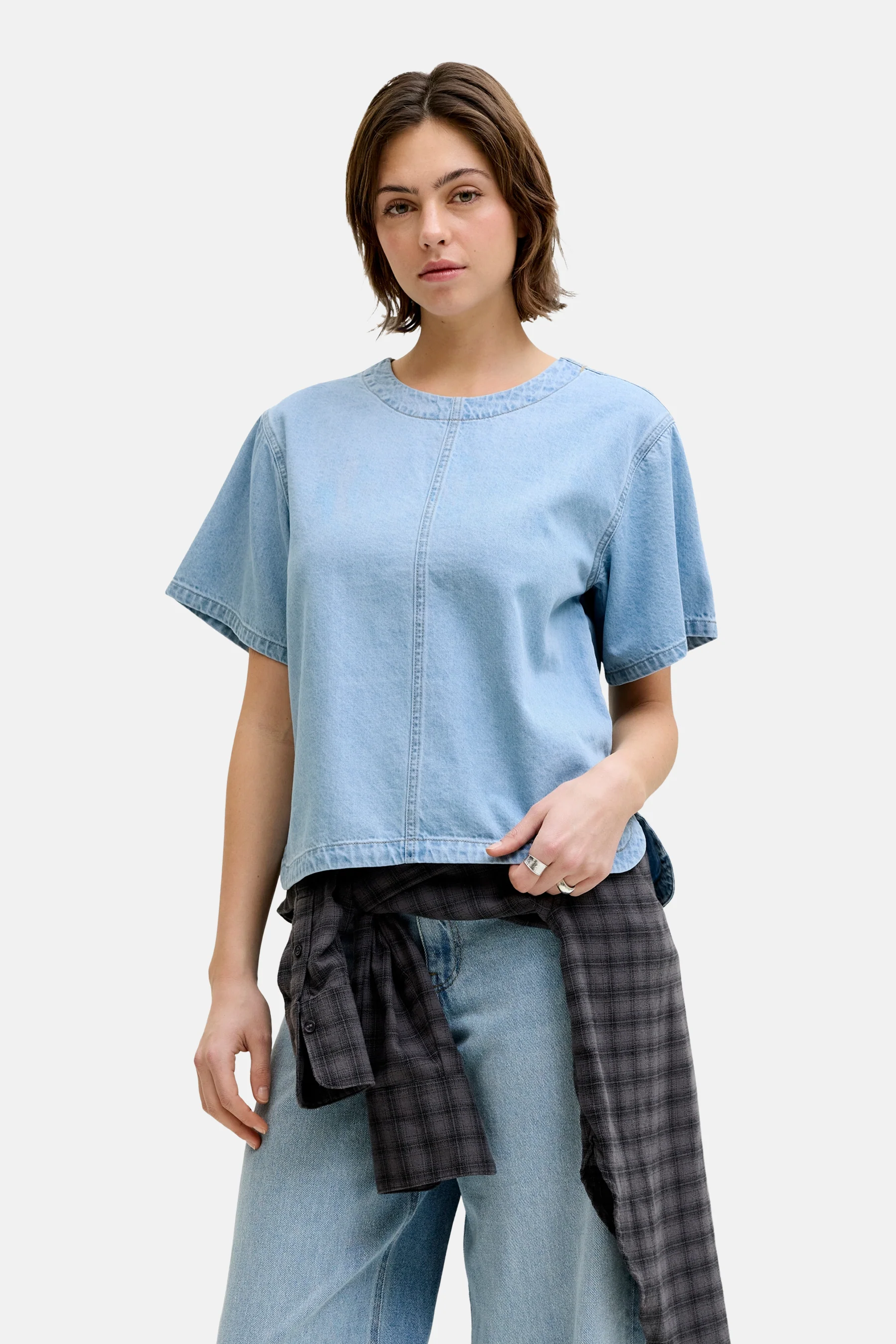 Blouse met korte mouwen - light blue denim