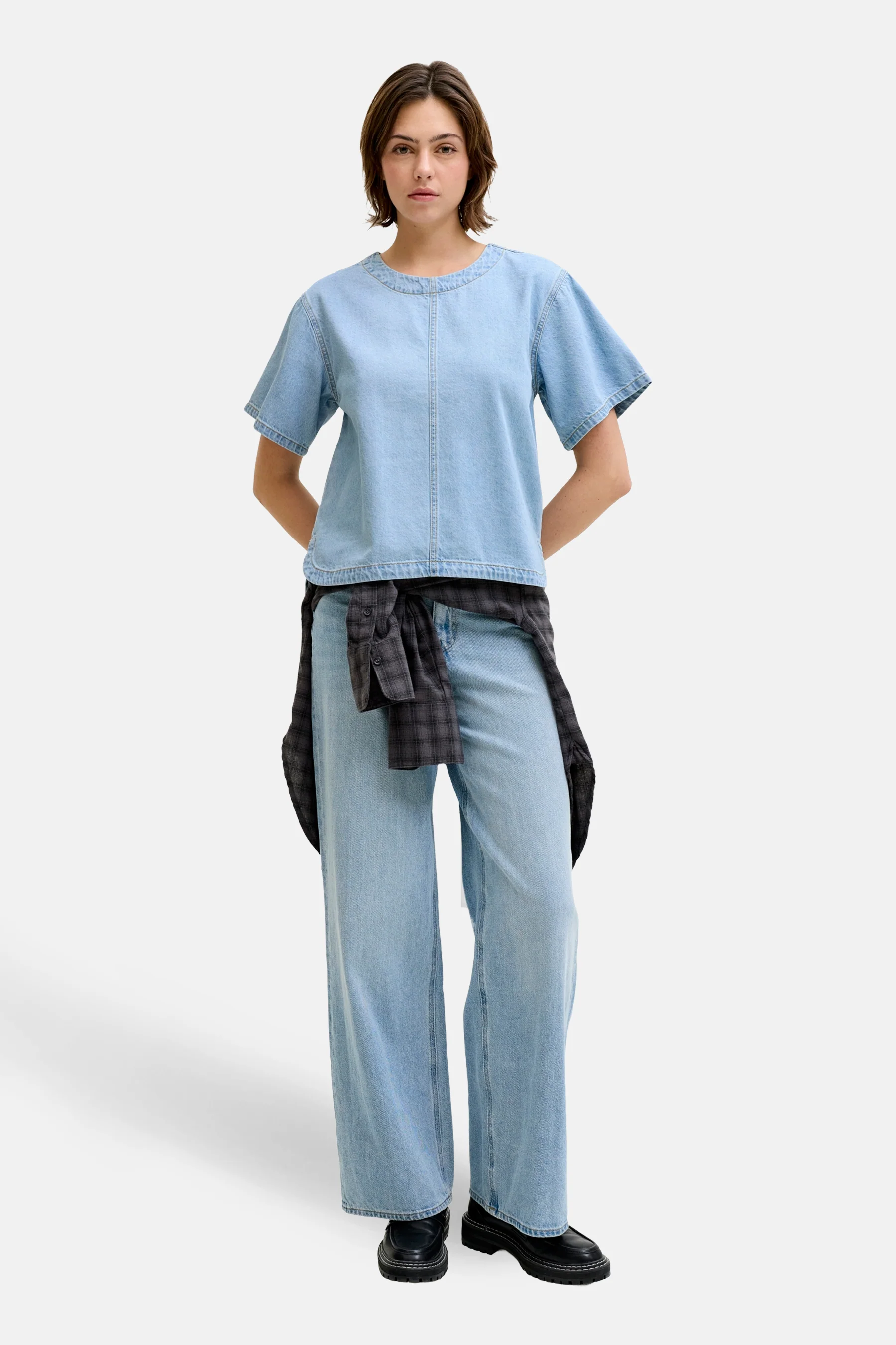 Blouse met korte mouwen - light blue denim - Image 2