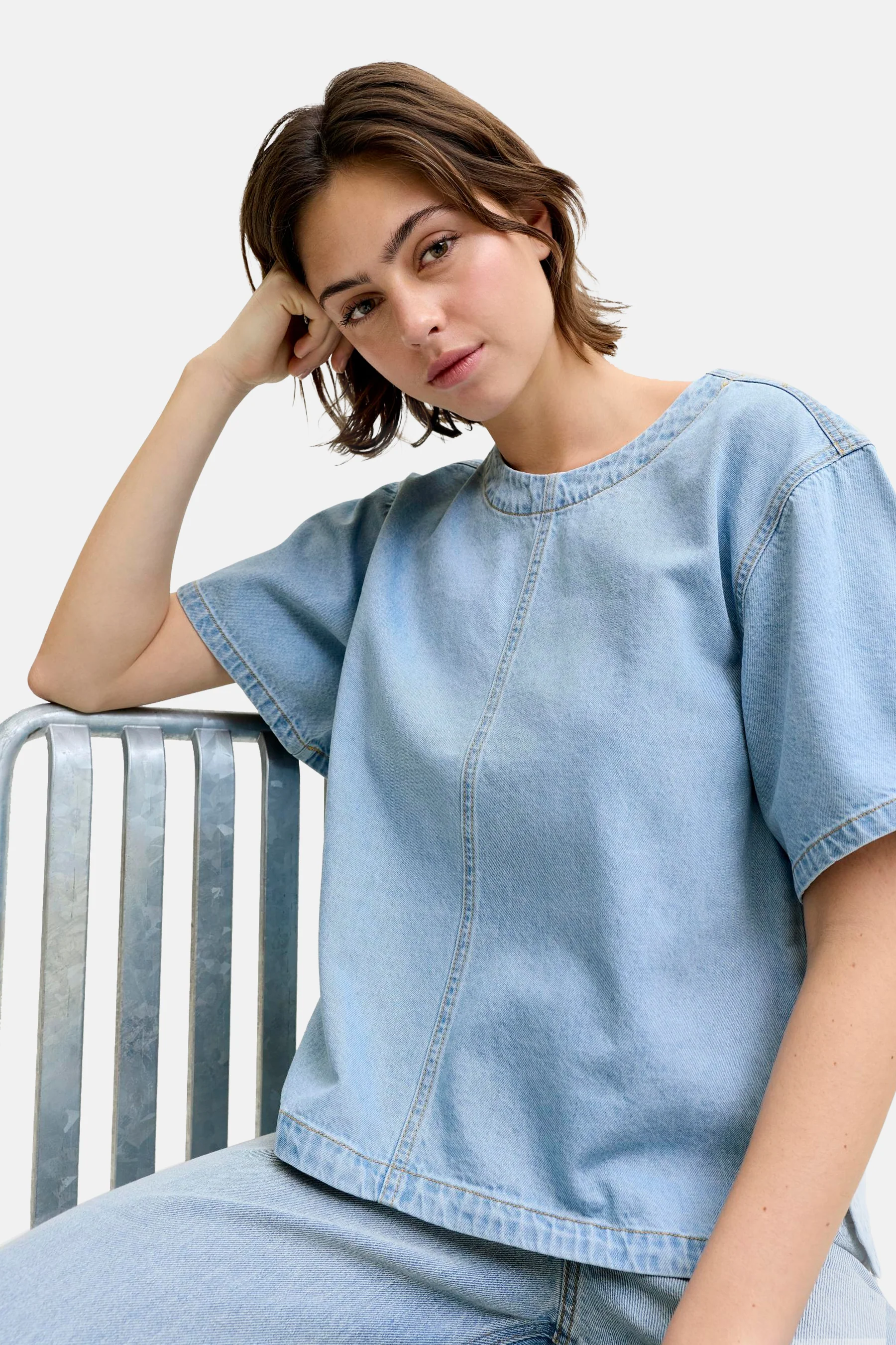 Blouse met korte mouwen - light blue denim - Image 3
