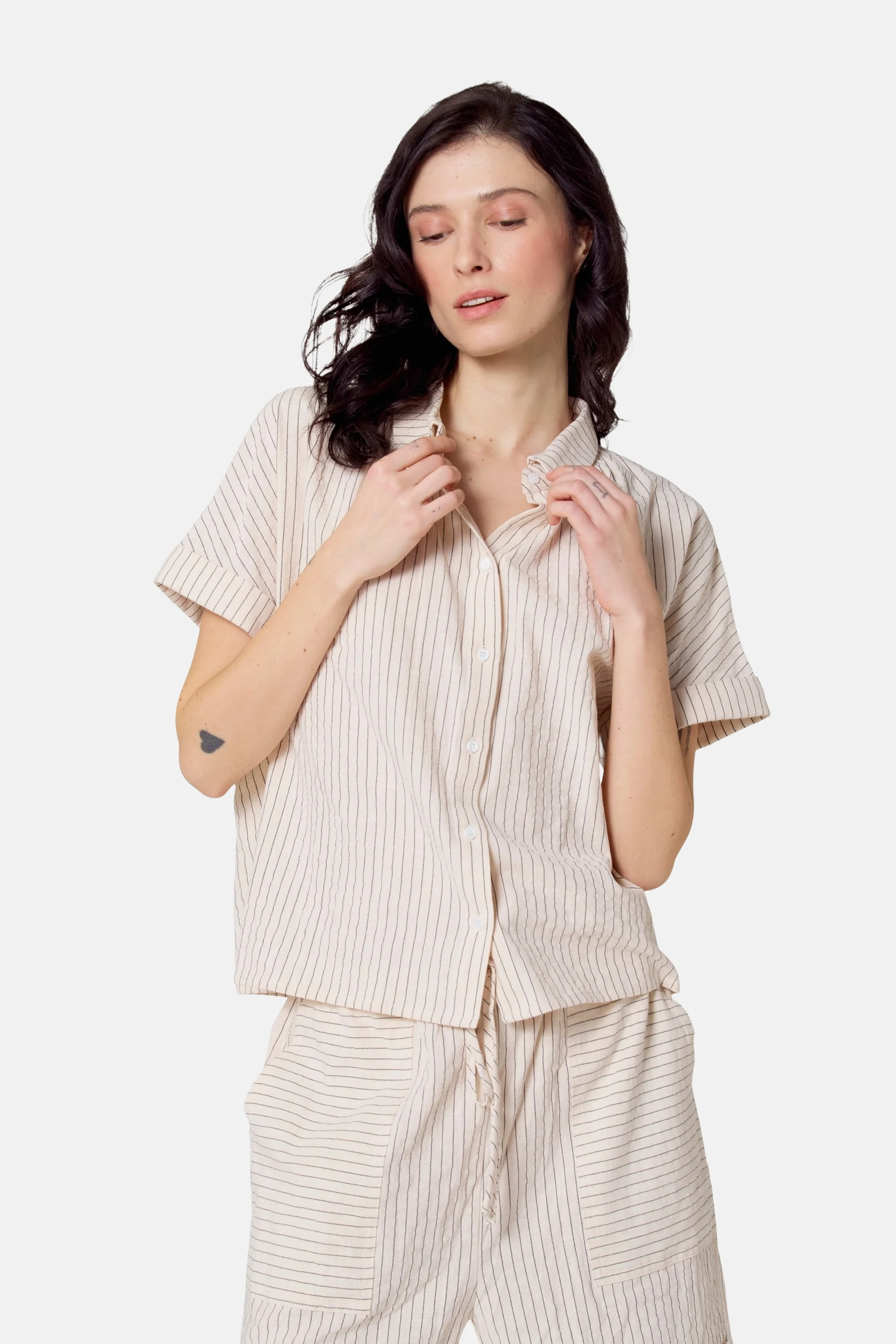 Hemd met korte mouwen - beige