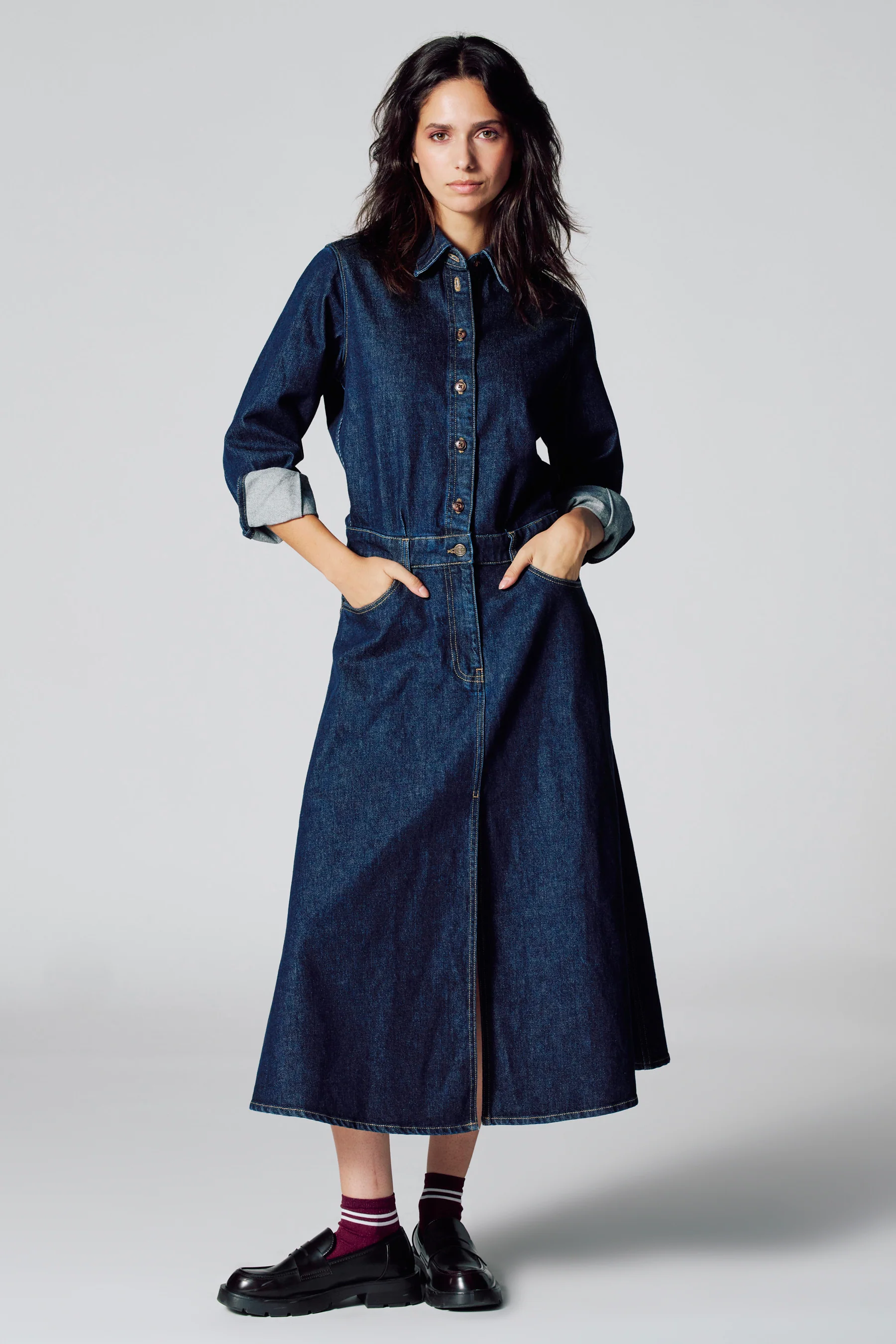 Kleedje met lange mouwen - dark blue denim