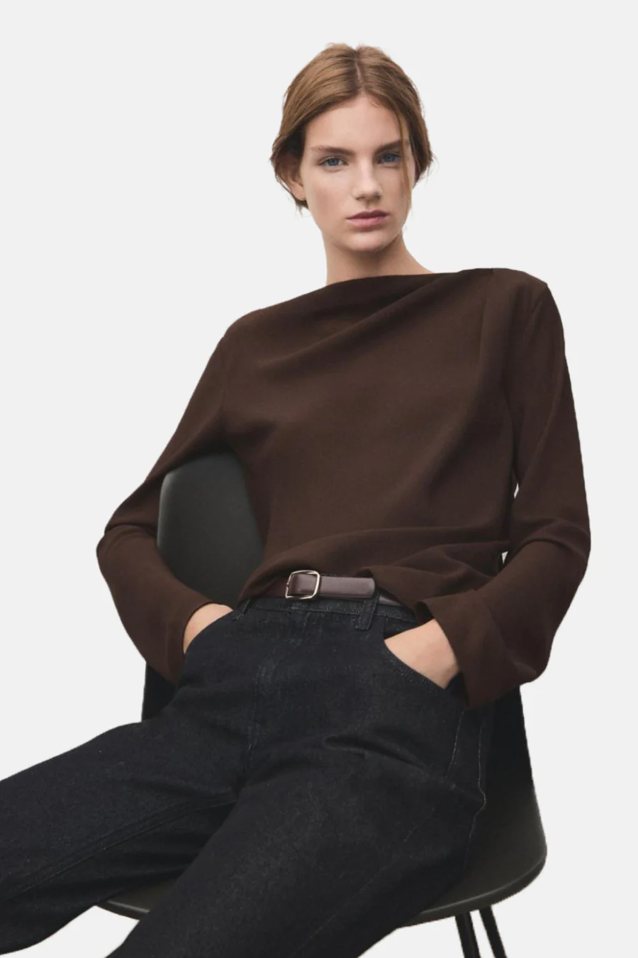 Blouse met lange mouwen - bruin