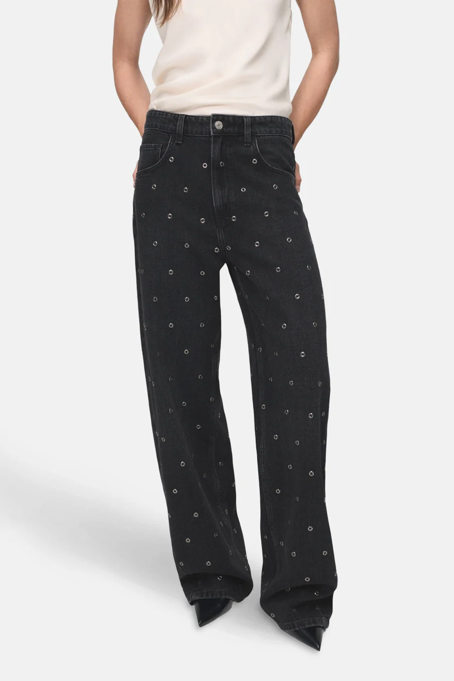 JEANS EYELETS - dark grey denim - Image 2