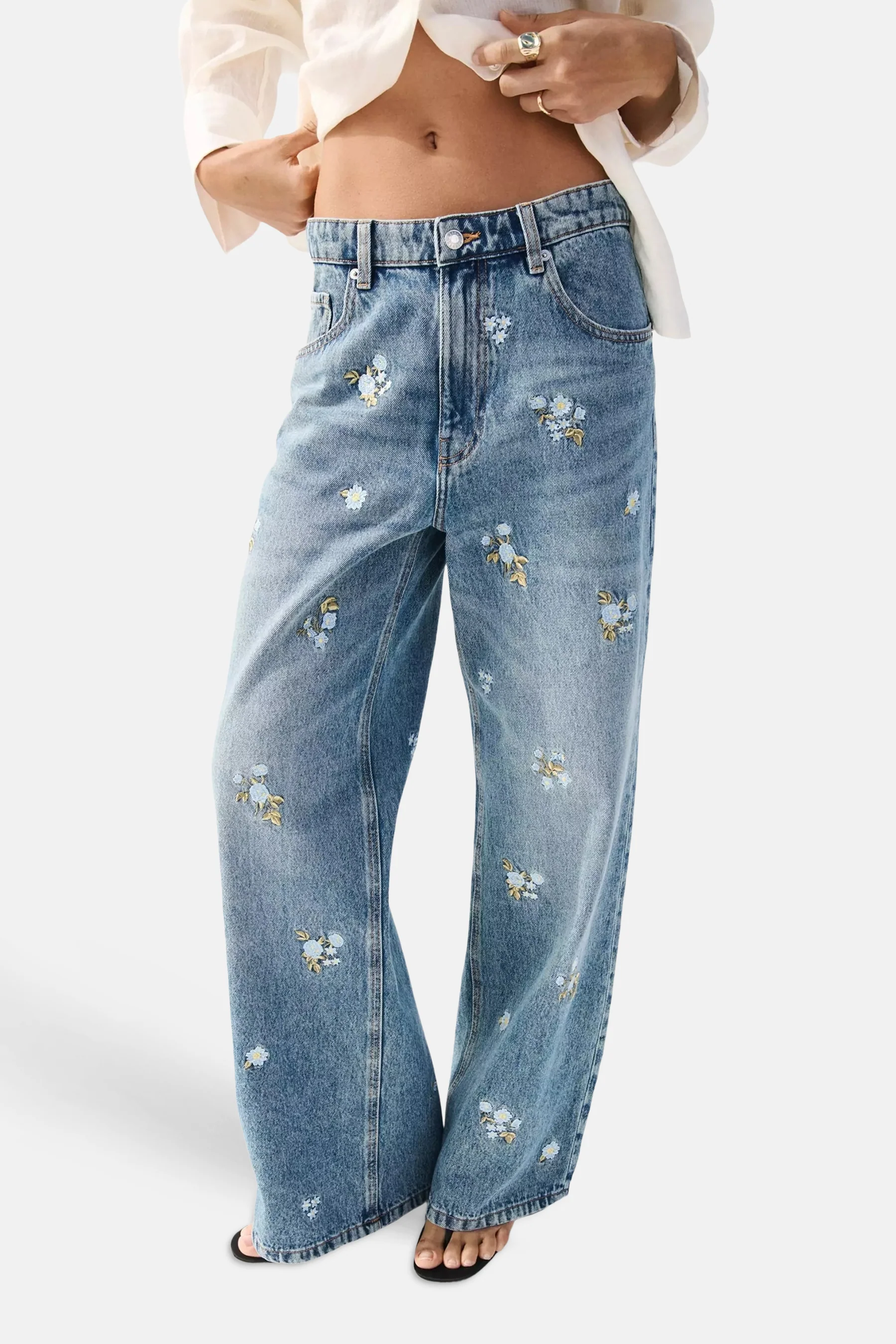 Jeans straight mid blue denim - MANGO