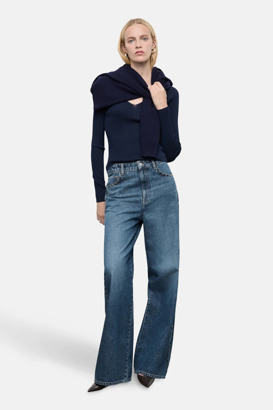 JEANS STUDS - dark blue denim - Image 2