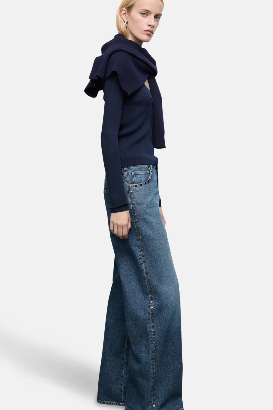 JEANS STUDS - dark blue denim - Image 4