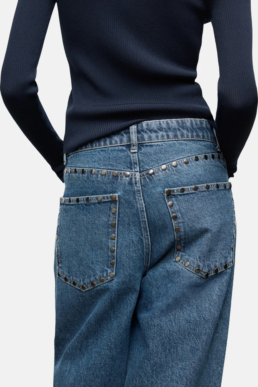 JEANS STUDS - dark blue denim - Image 5