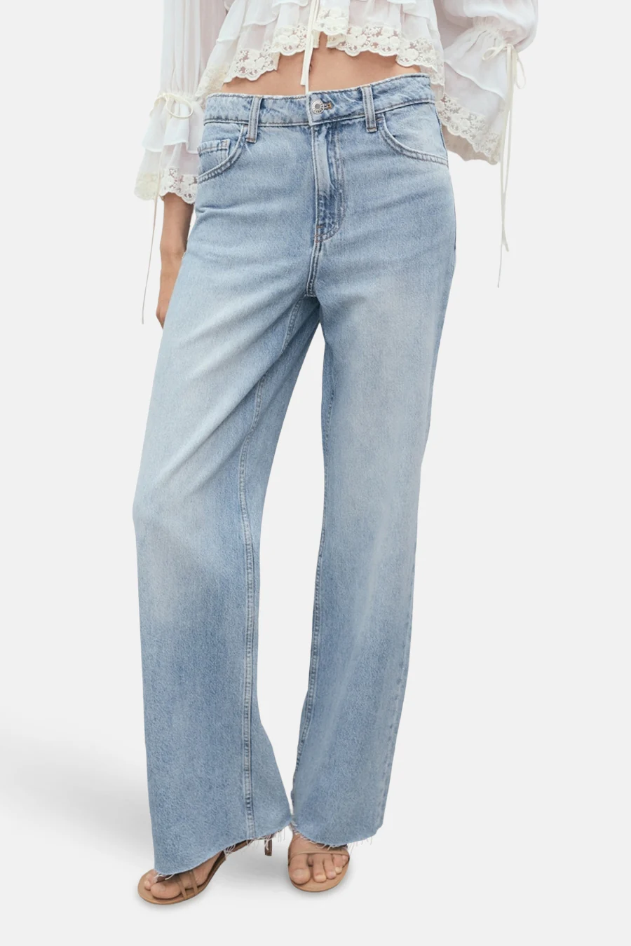 Jeans wide light blue denim - MANGO