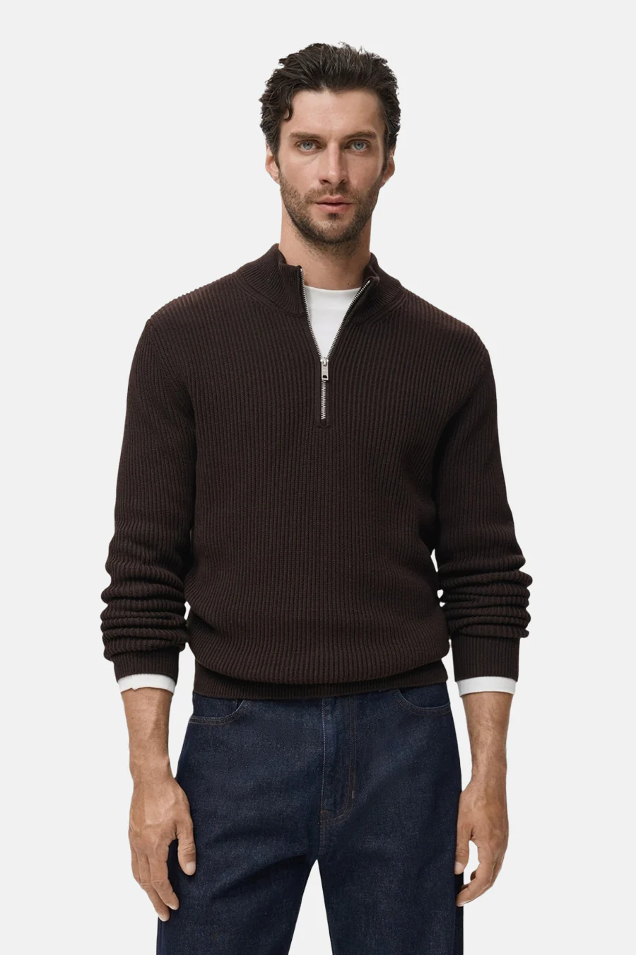Pull met rolkraag - bruin