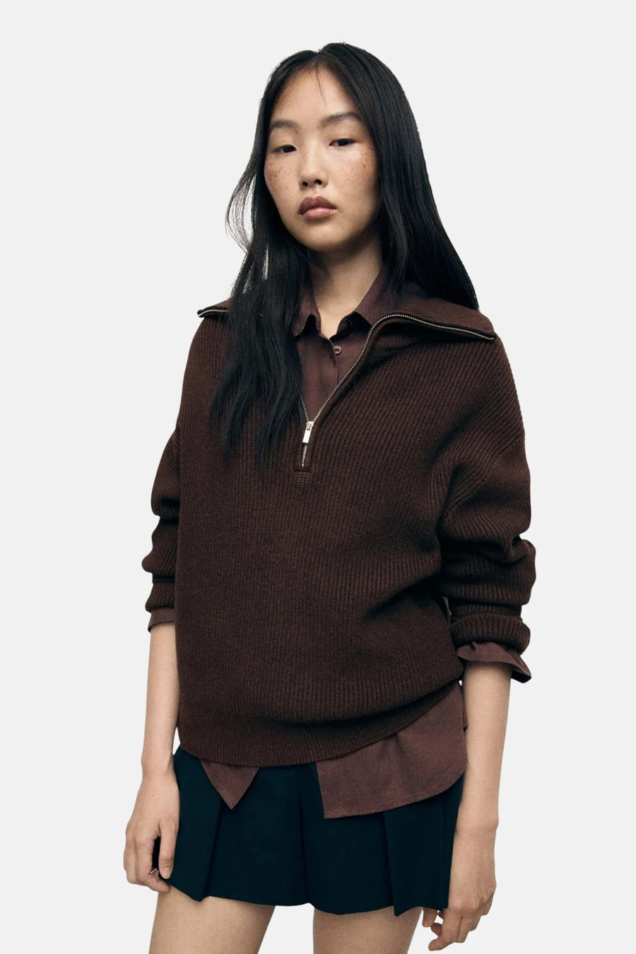 Pull met rolkraag - bruin
