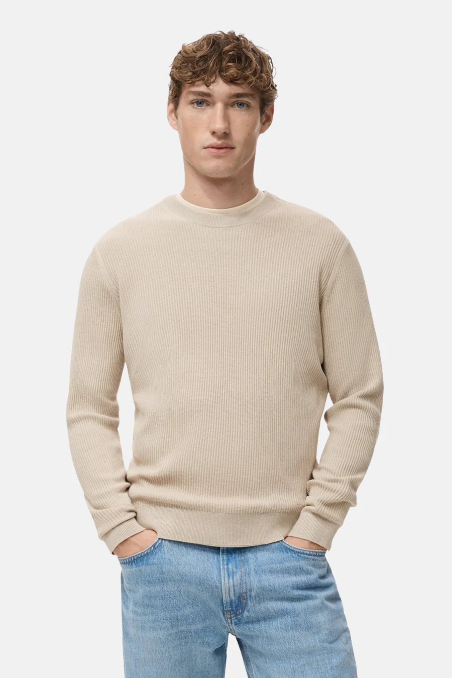 Pull met ronde hals - beige