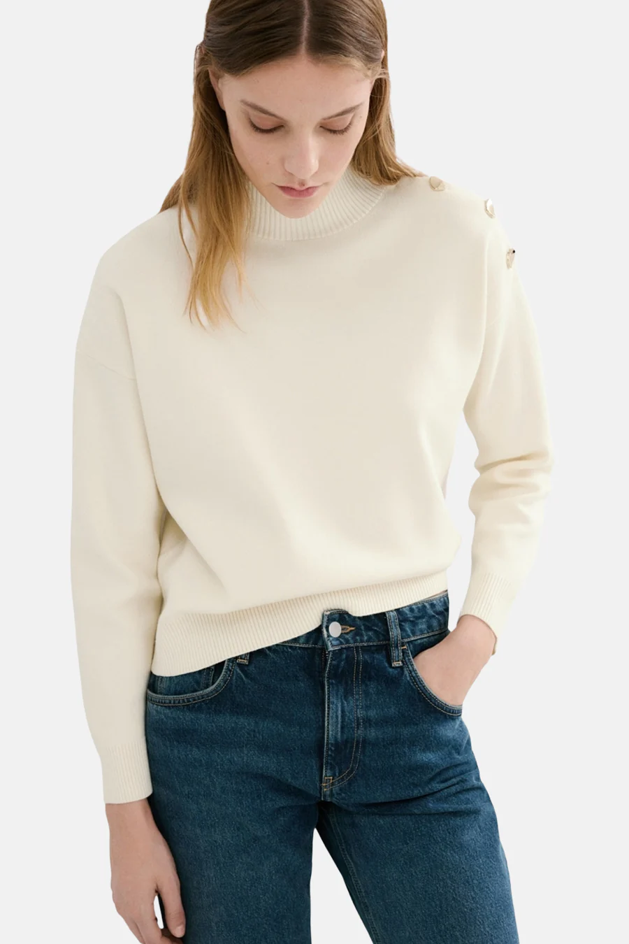 Pull met ronde hals - ecru