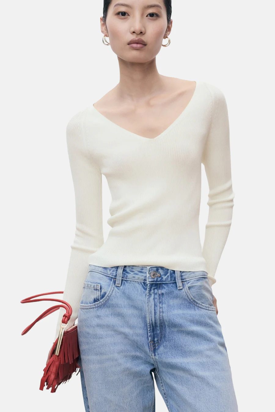 Pull met ronde hals - wit