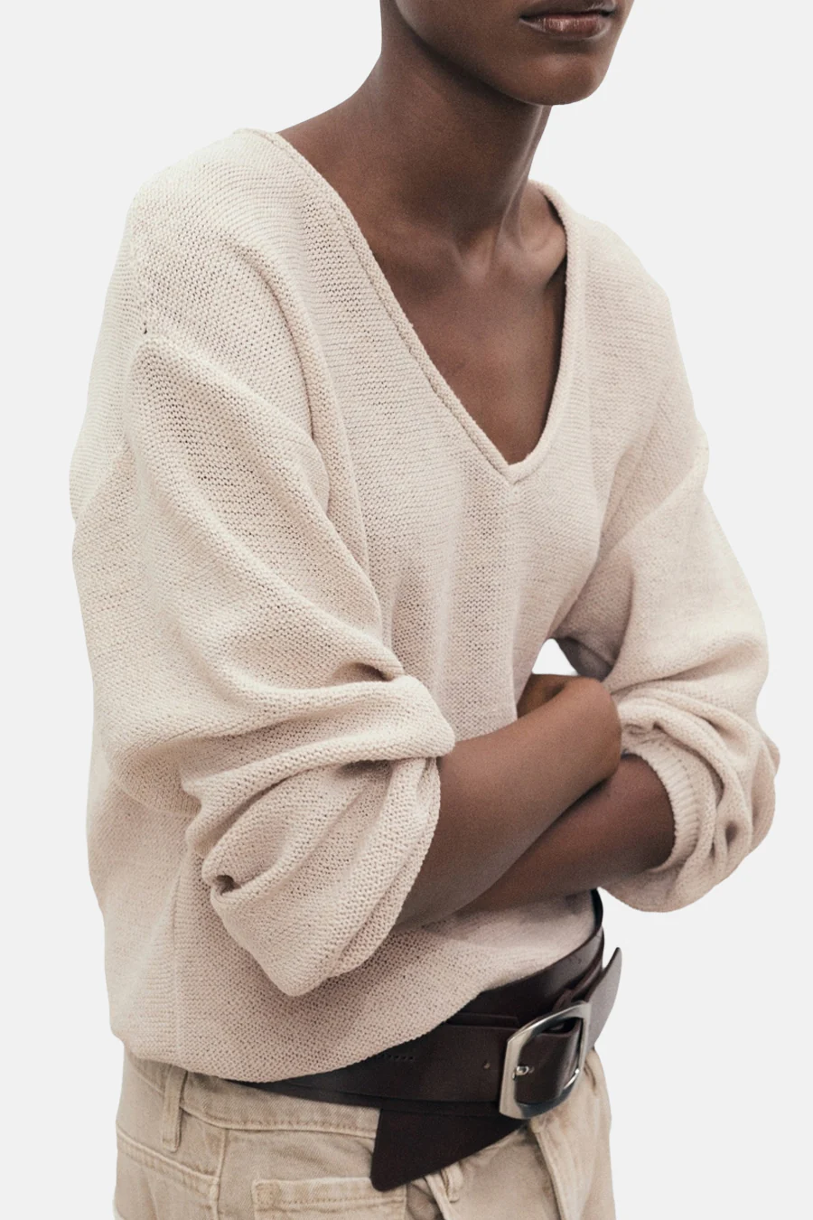 Pull met V-hals - beige - Image 4