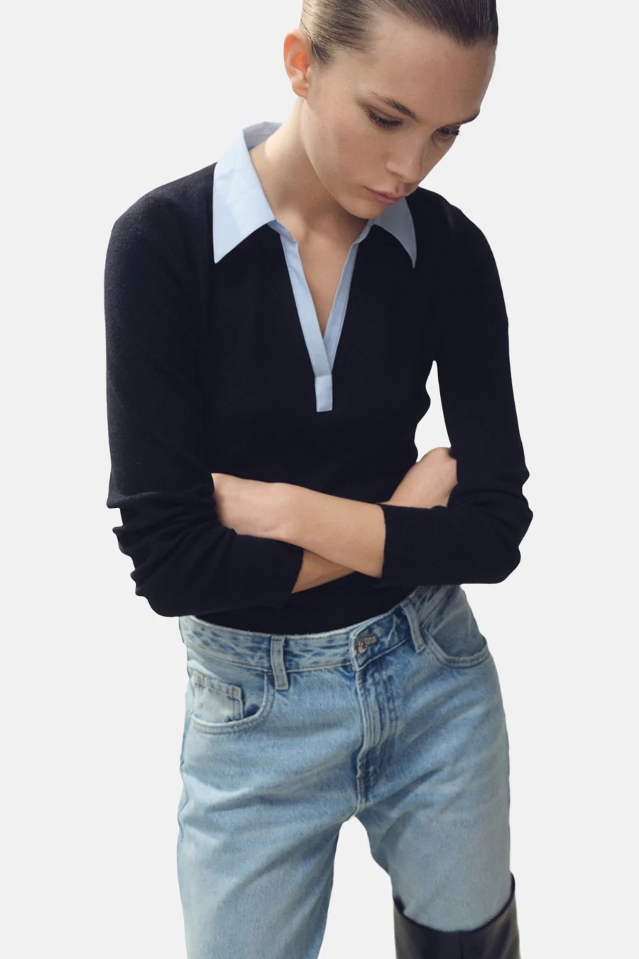 Pull met V-hals - blauw