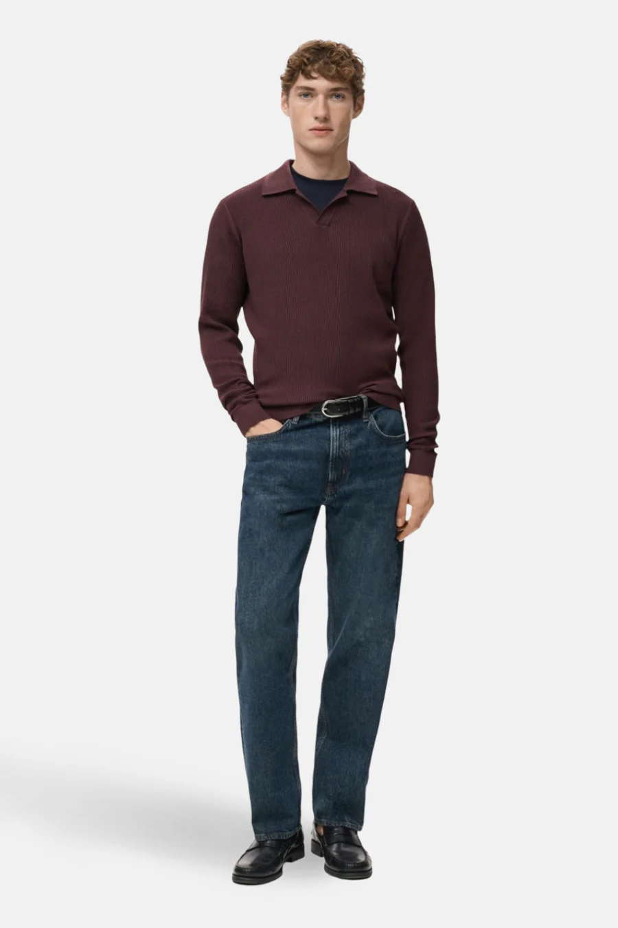 Pull met V-hals - bordeaux - Image 2