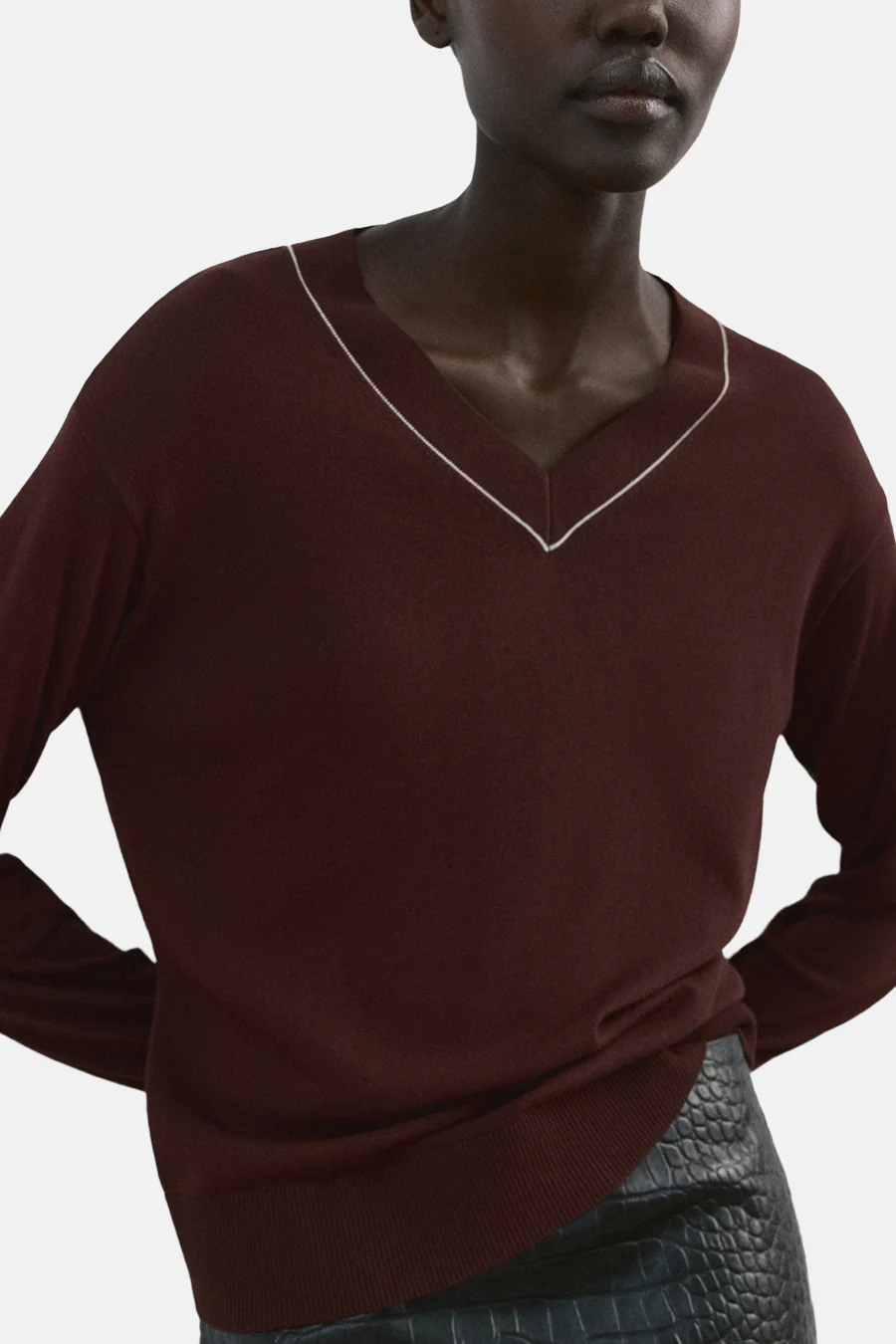 Pull met V-hals - bruin