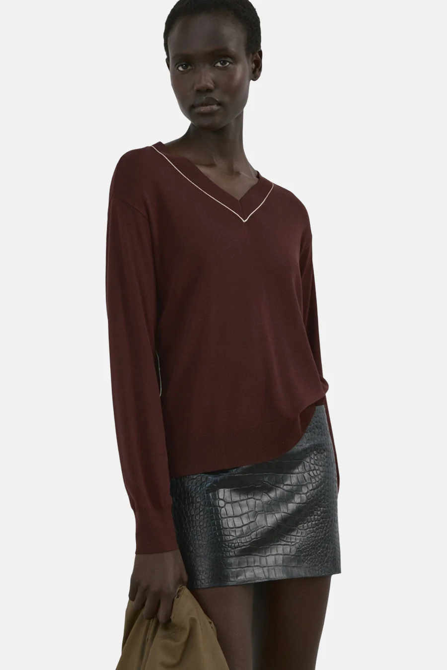Pull met V-hals - bruin - Image 4