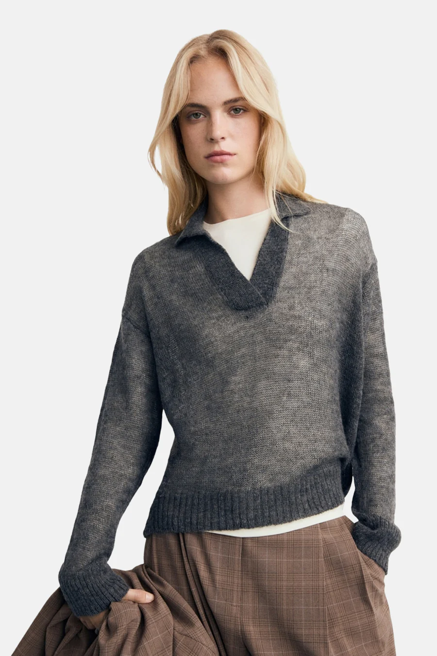 Pull met V-hals - grijs