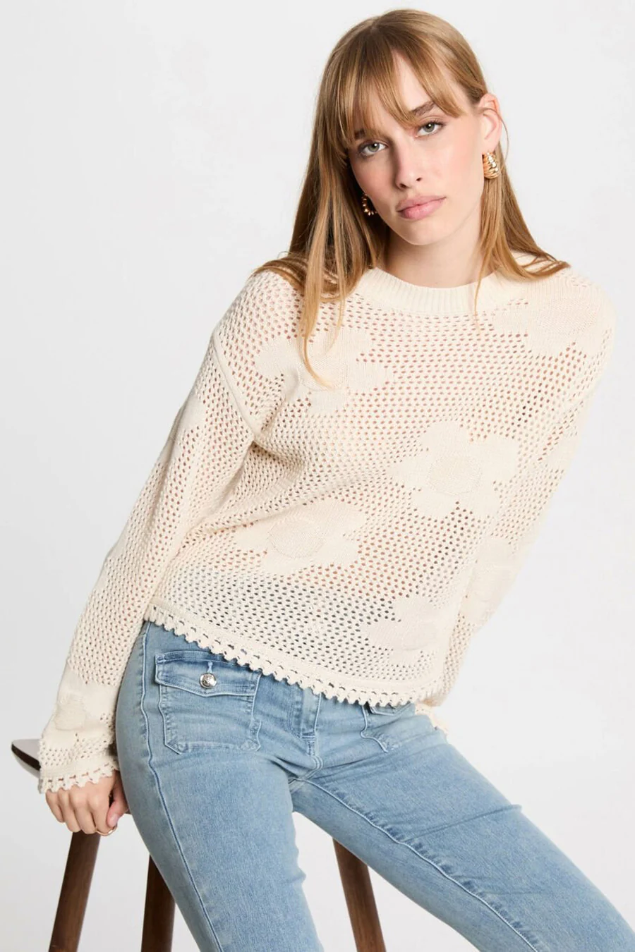 Pull met ronde hals - ecru