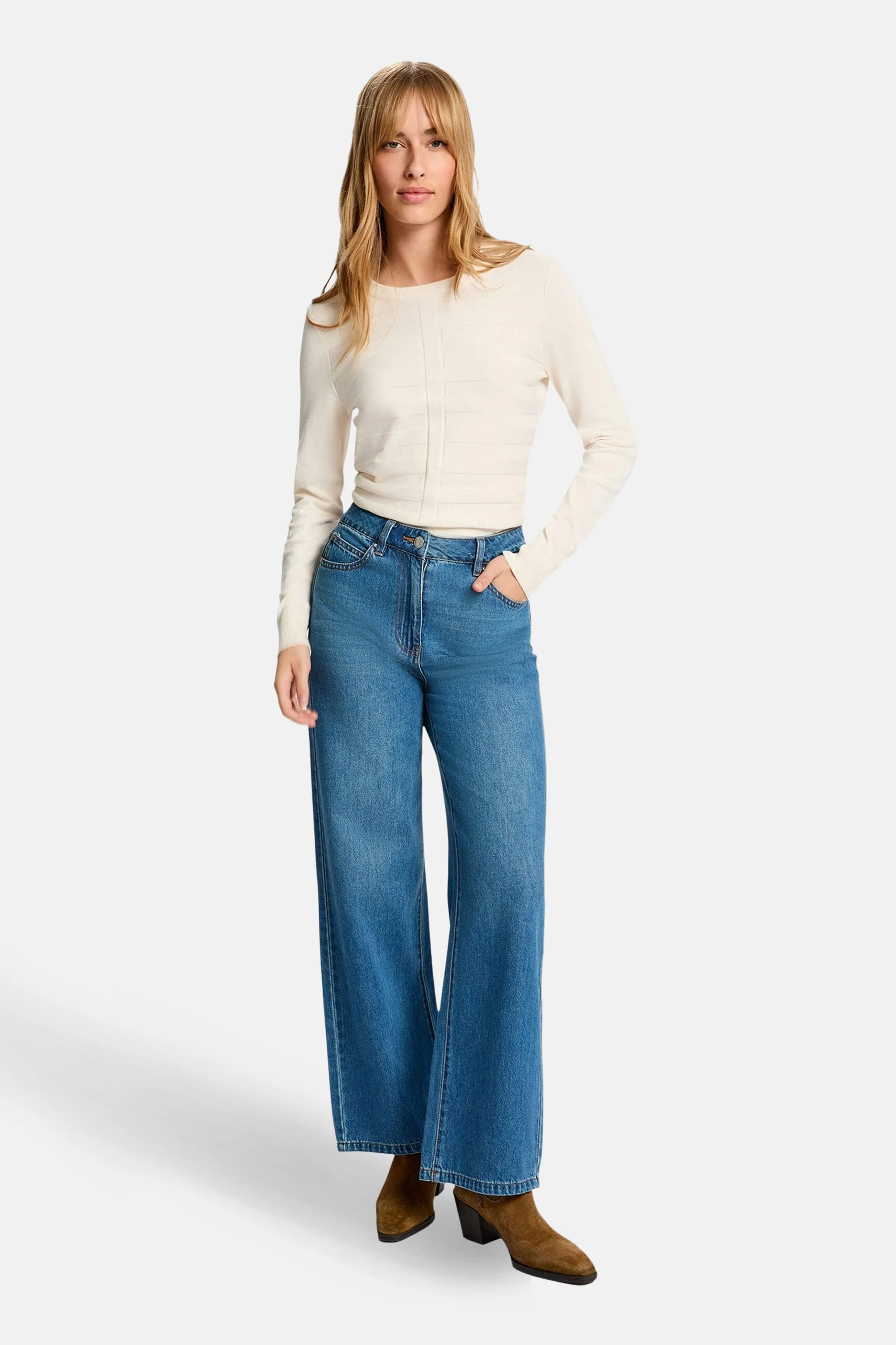 Pull met ronde hals - ecru - Image 2