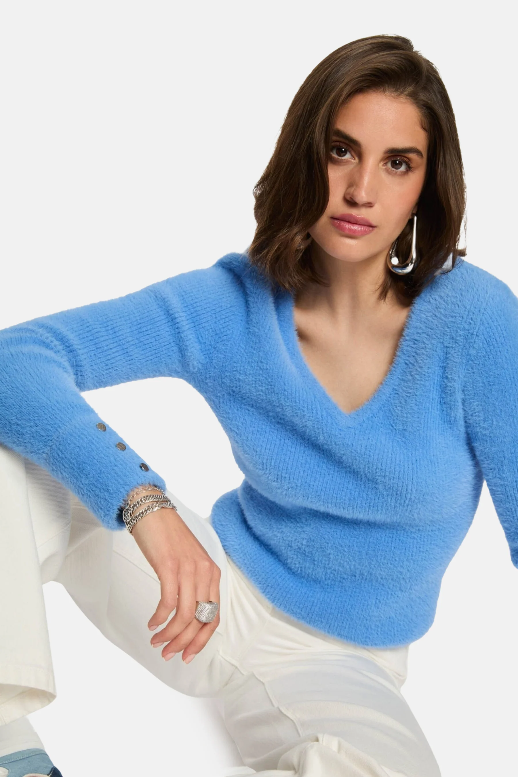 Pull met V-hals - blauw
