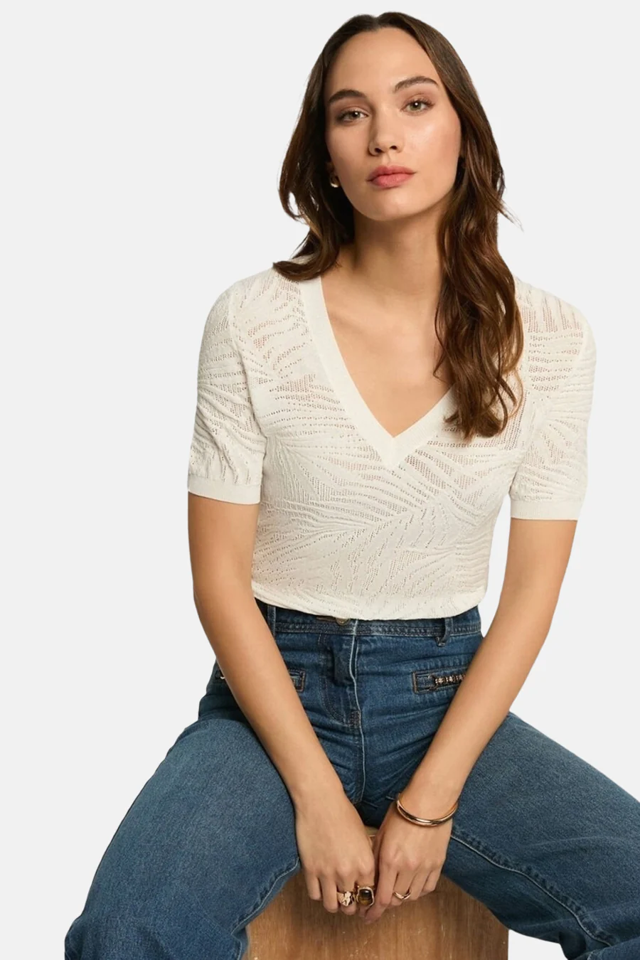 Pull met V-hals - wit