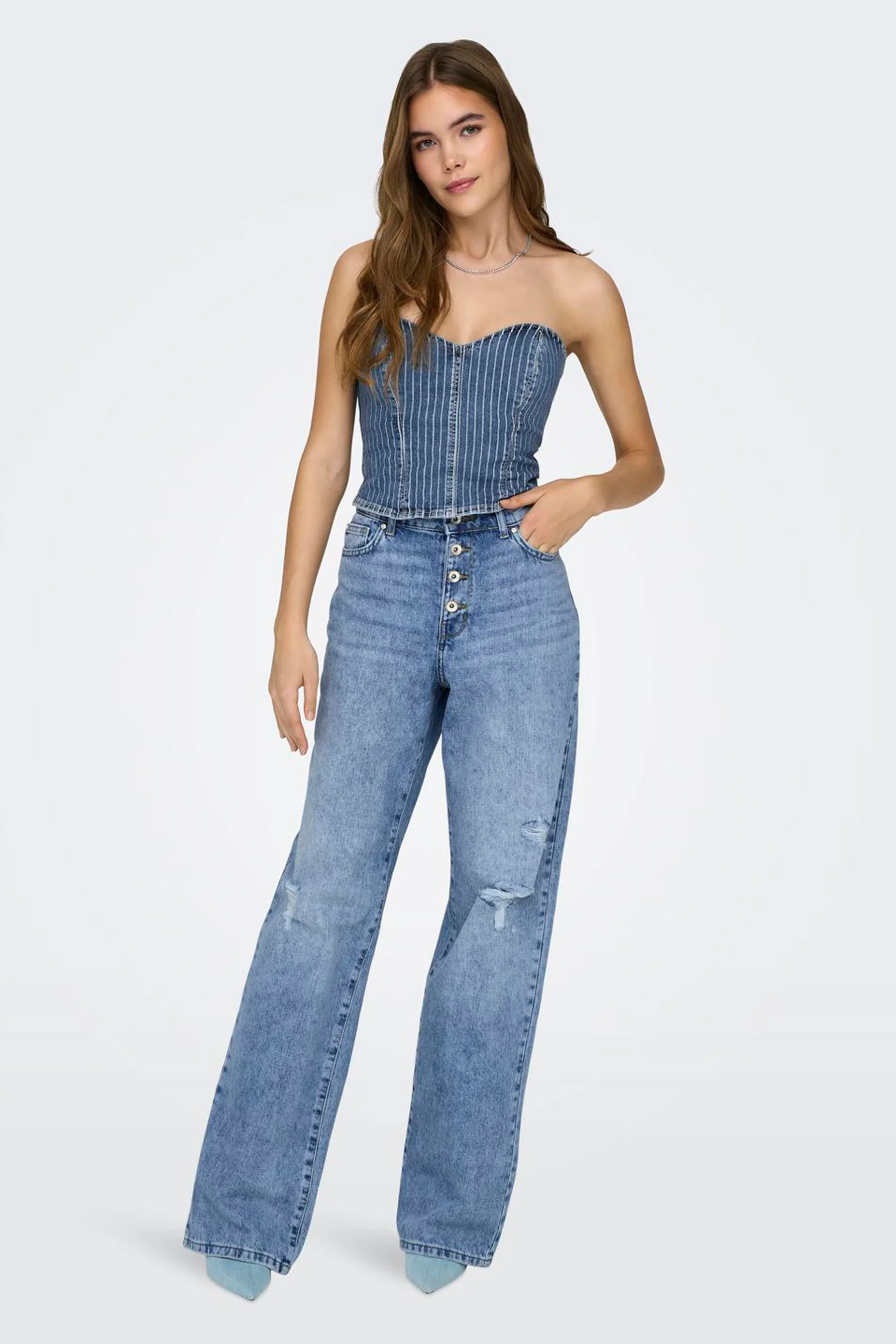 Dames tops blouse zonder mouw - light blue denim - Image 2