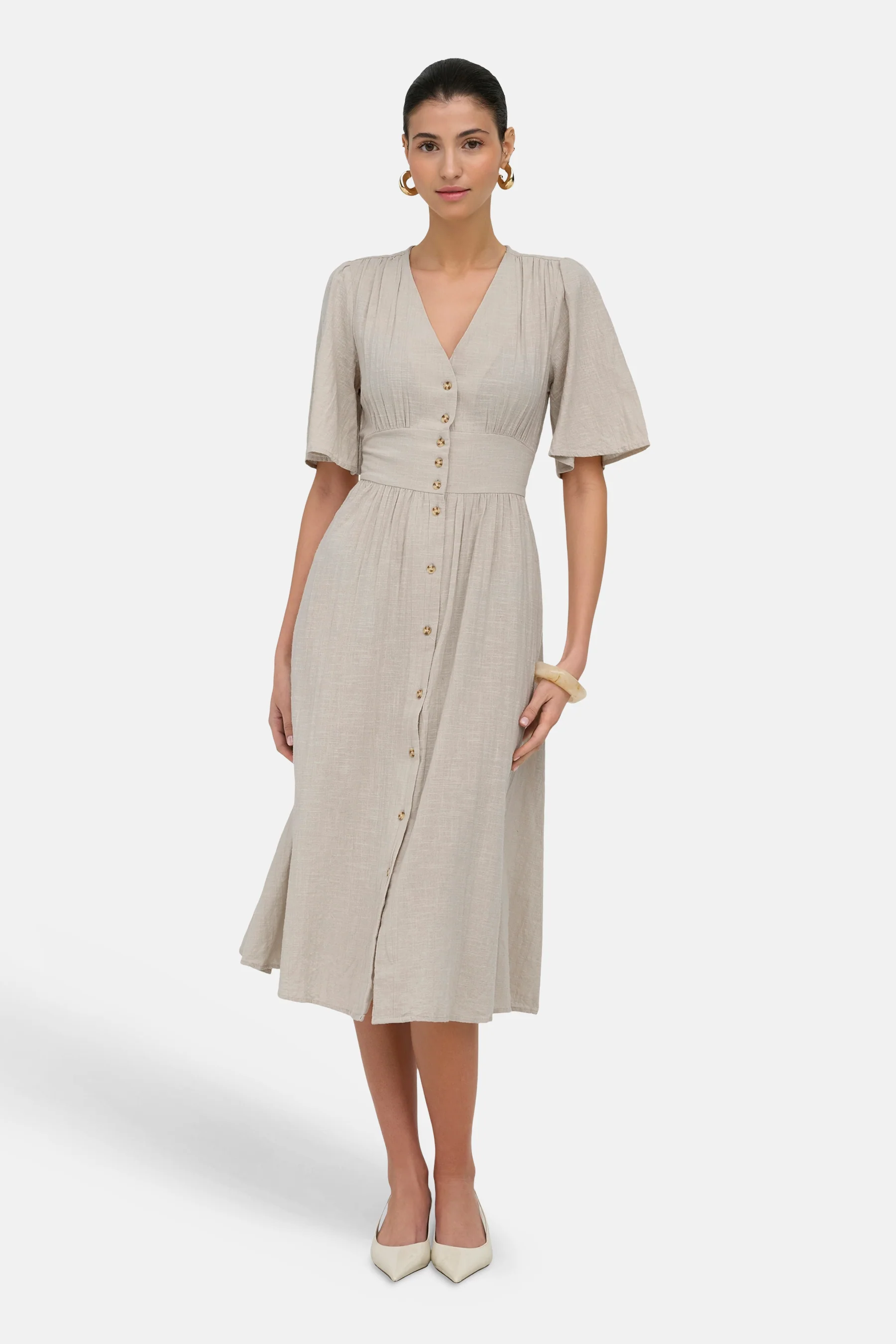 Kleedje met korte mouwen - beige - Image 3