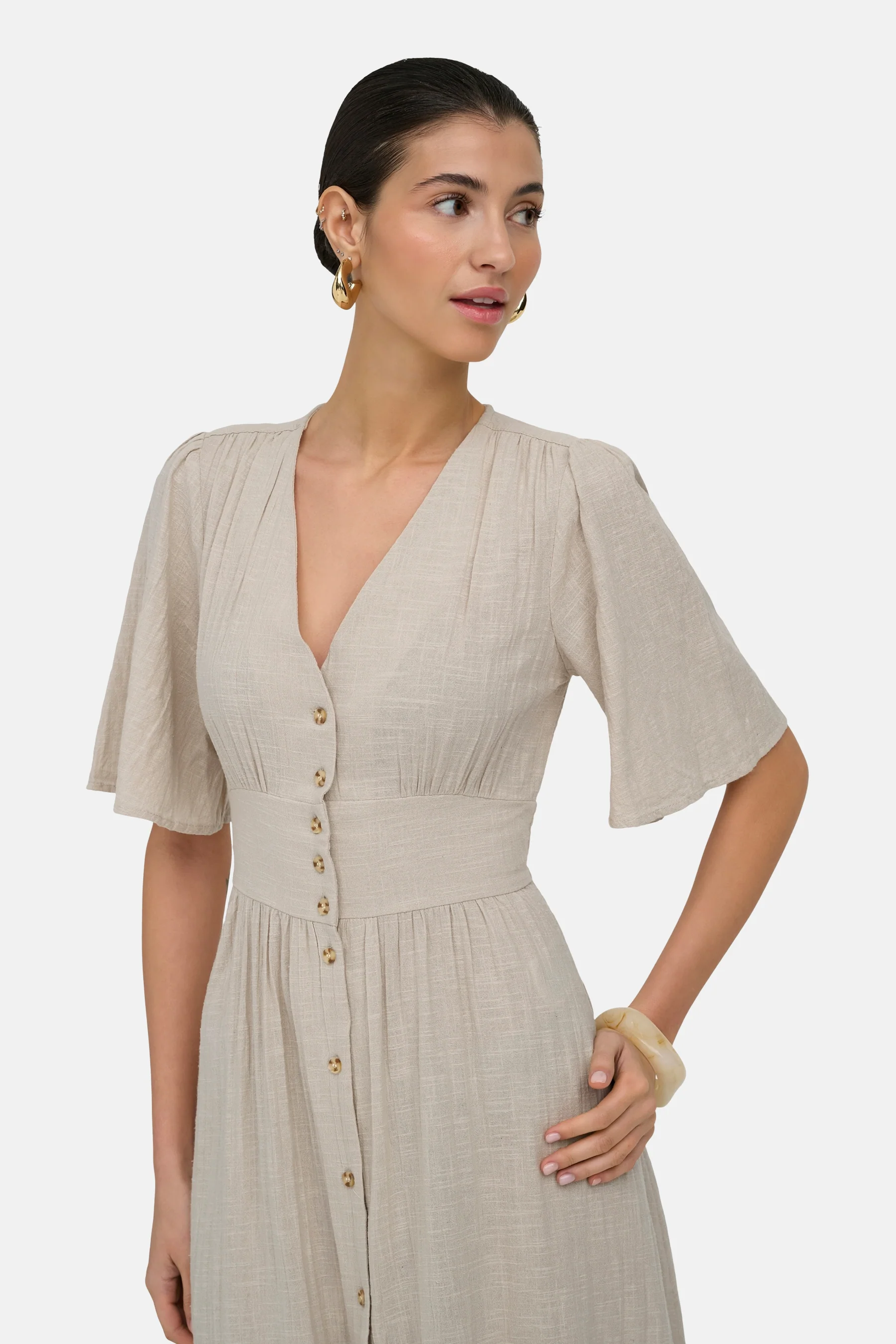 Kleedje met korte mouwen - beige - Image 7