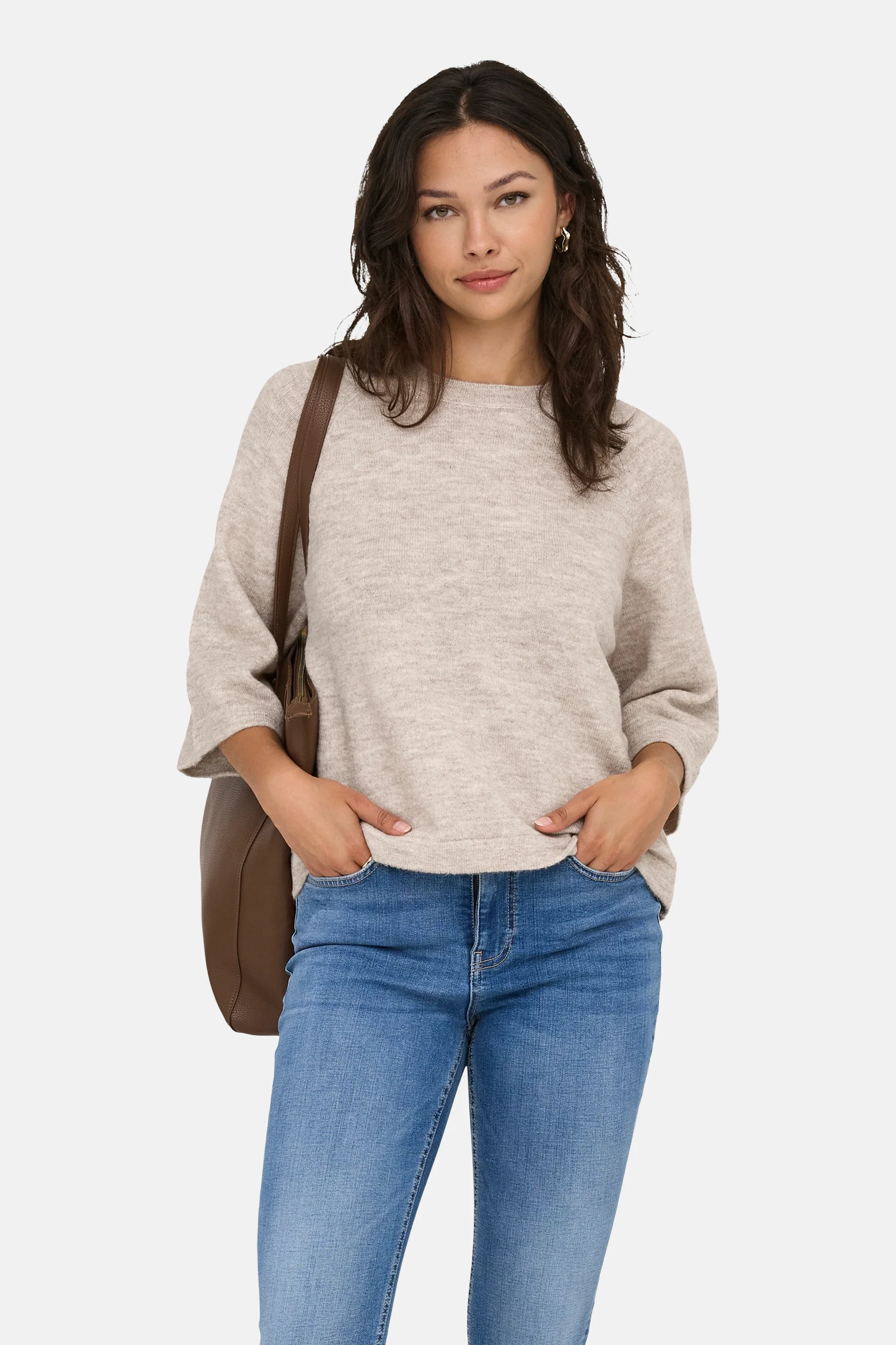 Pull met ronde hals - beige