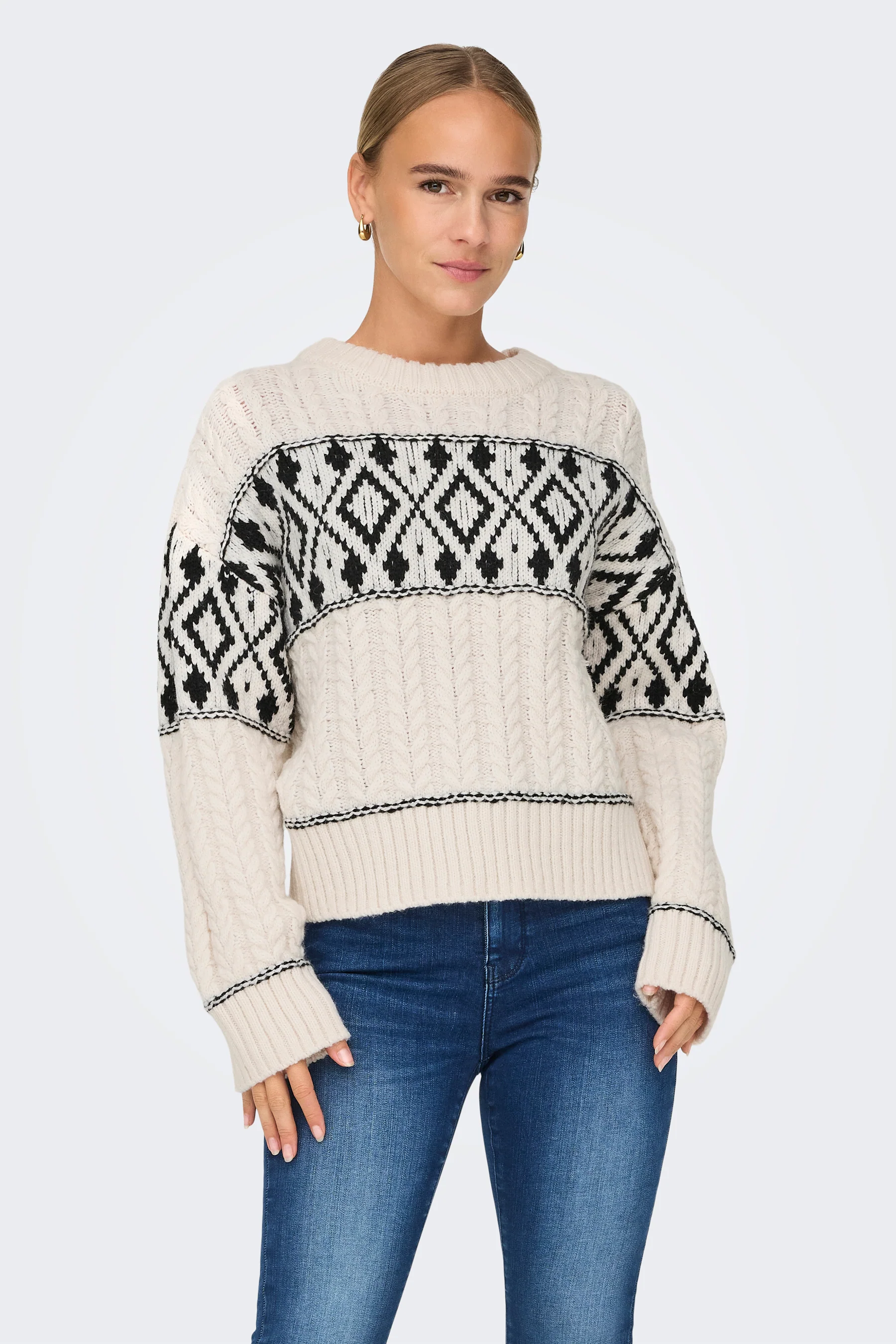 Pull met ronde hals - ecru