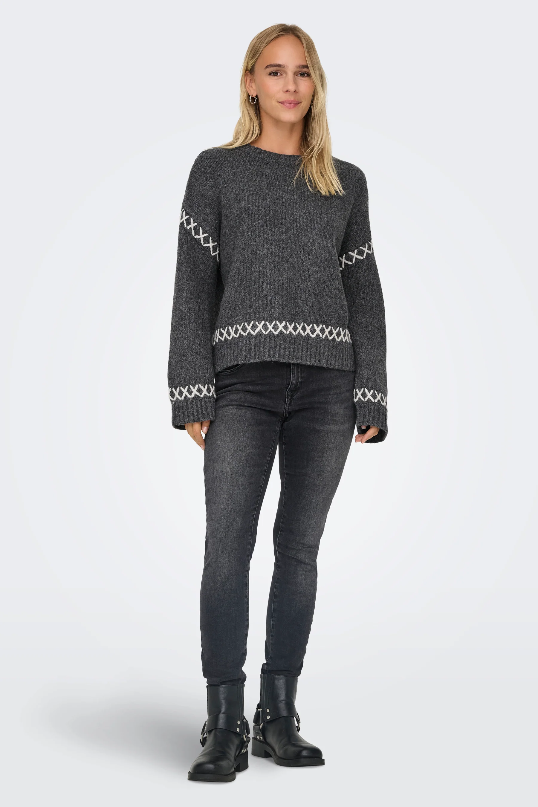 Pull met ronde hals - grijs - Image 2