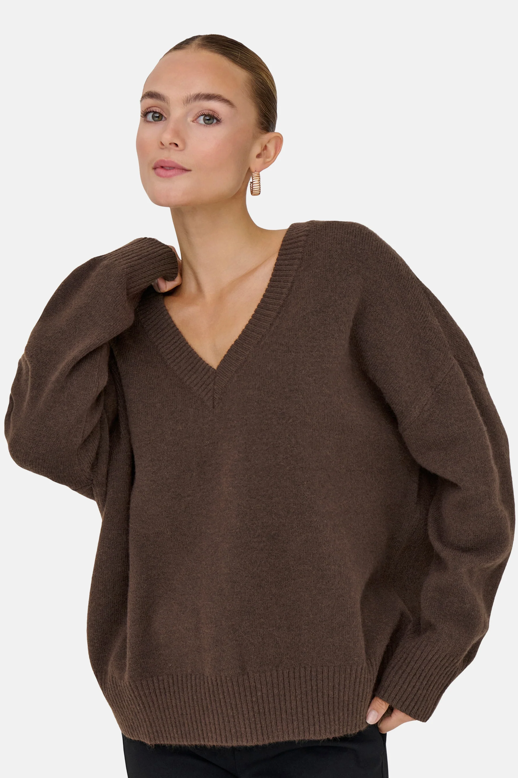 Pull met V-hals - bruin - Image 4